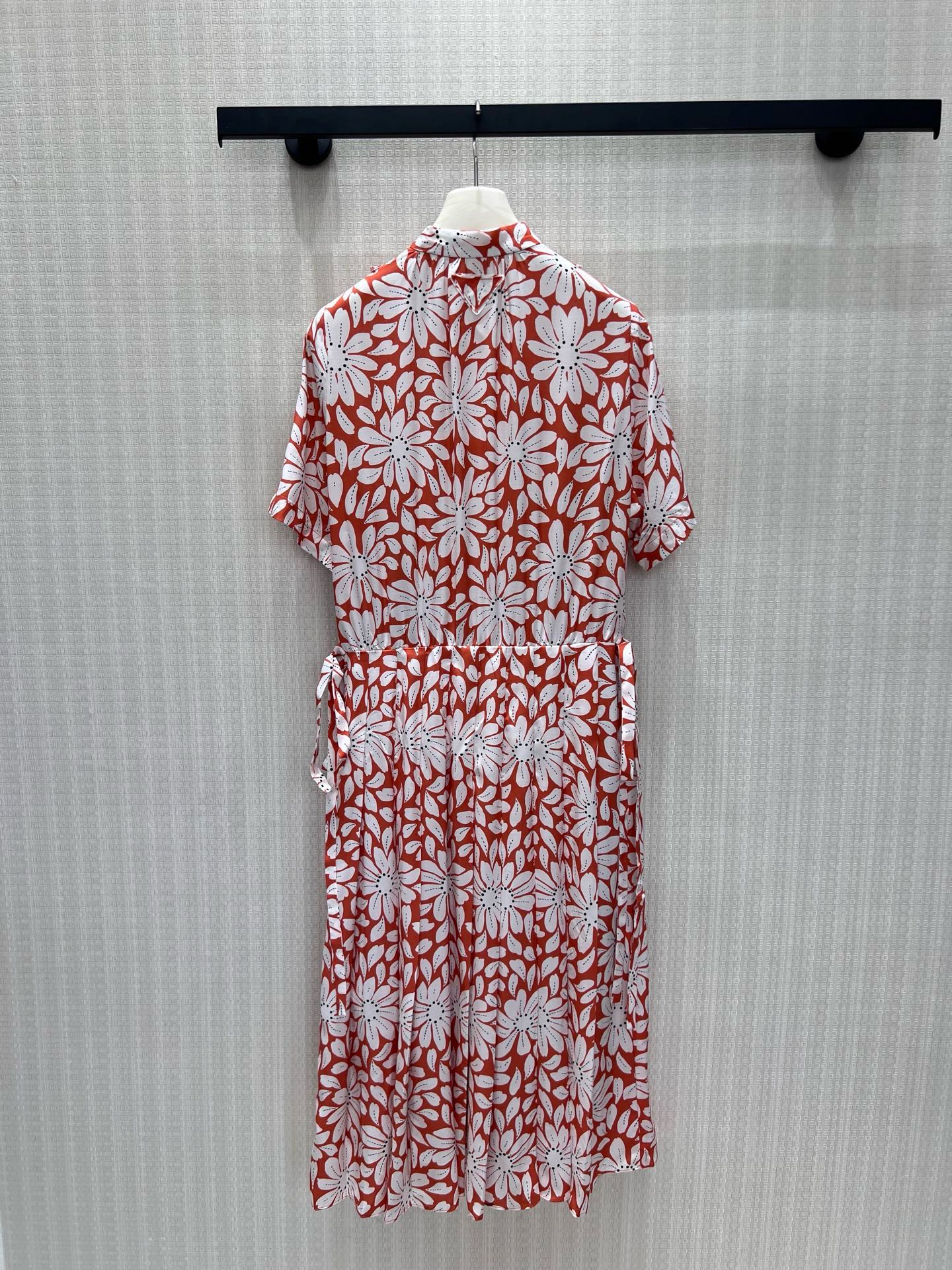 Prada 26s Floral Tieneck Midi Shirtdress Orange White Viscose Acetate 397684