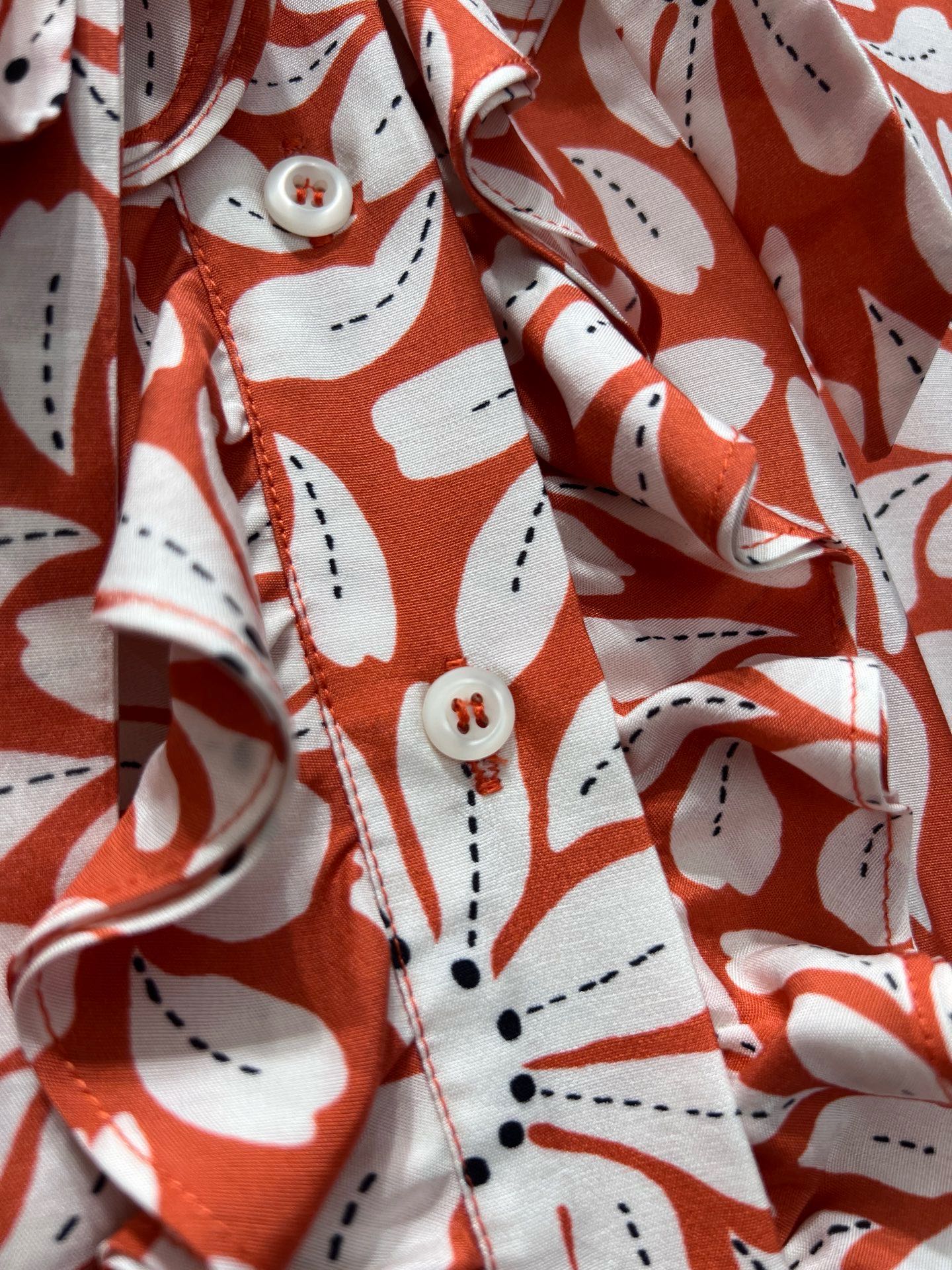 Prada 26s Floral Tieneck Midi Shirtdress Orange White Viscose Acetate 397684