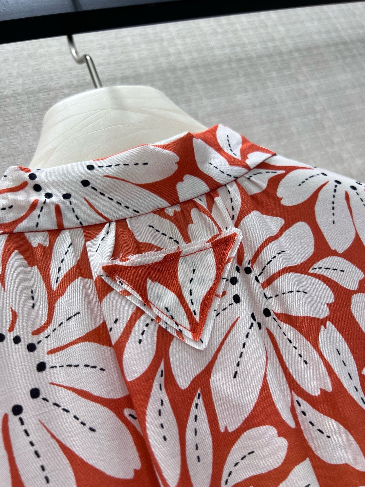 Prada 26s Floral Tieneck Midi Shirtdress Orange White Viscose Acetate 397684