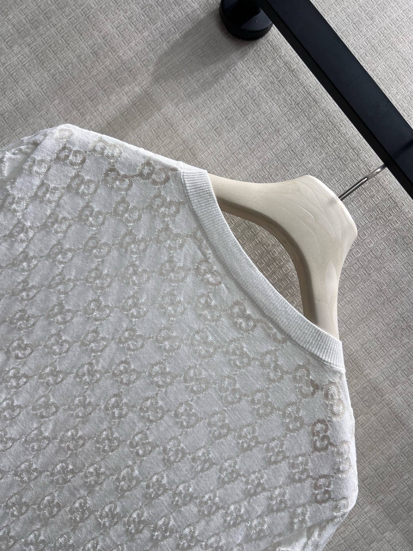 GG 26s Jacquard Knit Short-Sleeved Top White Cotton 405393