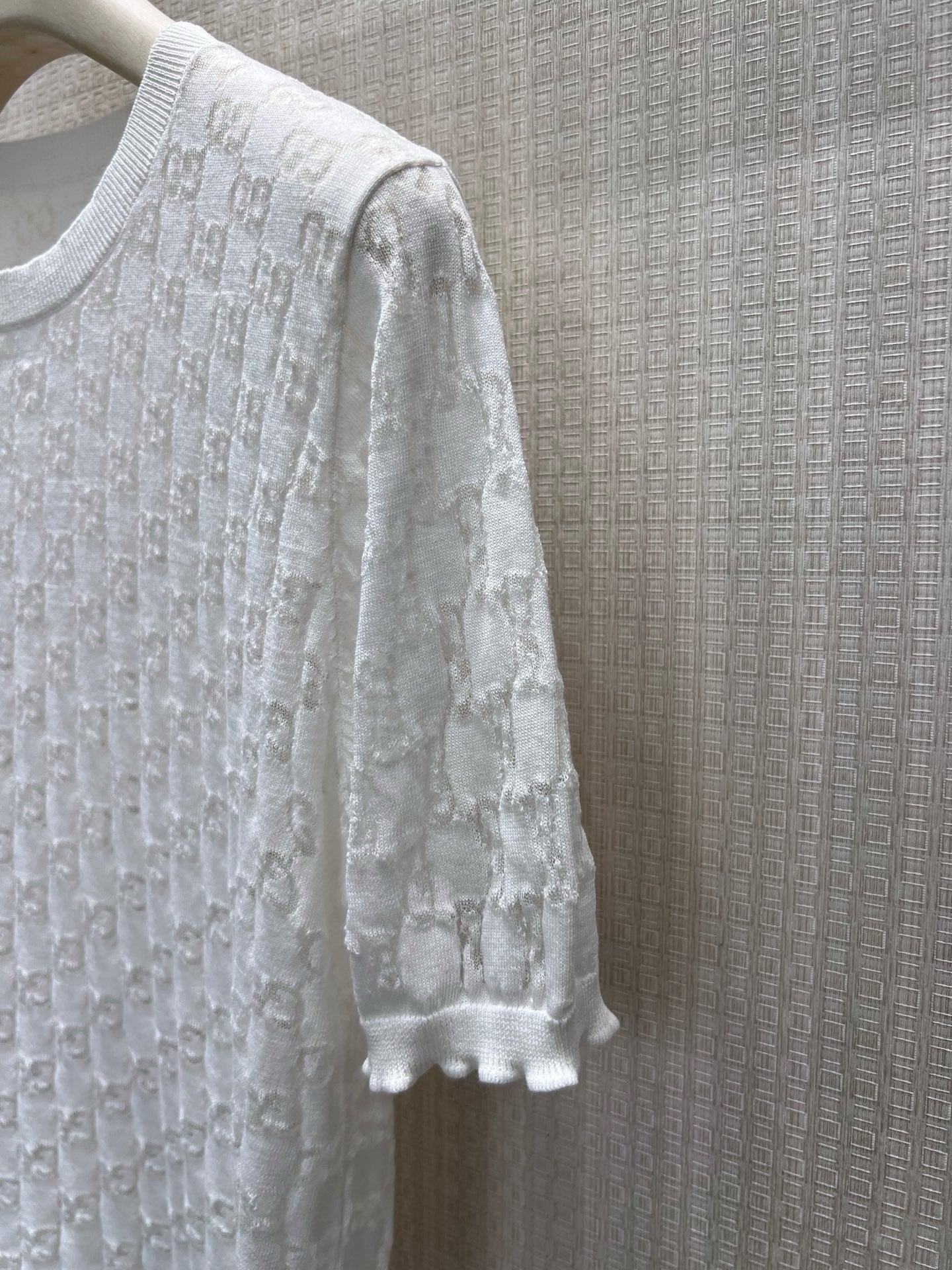 GG 26s Jacquard Knit Short-Sleeved Top White Cotton 405393