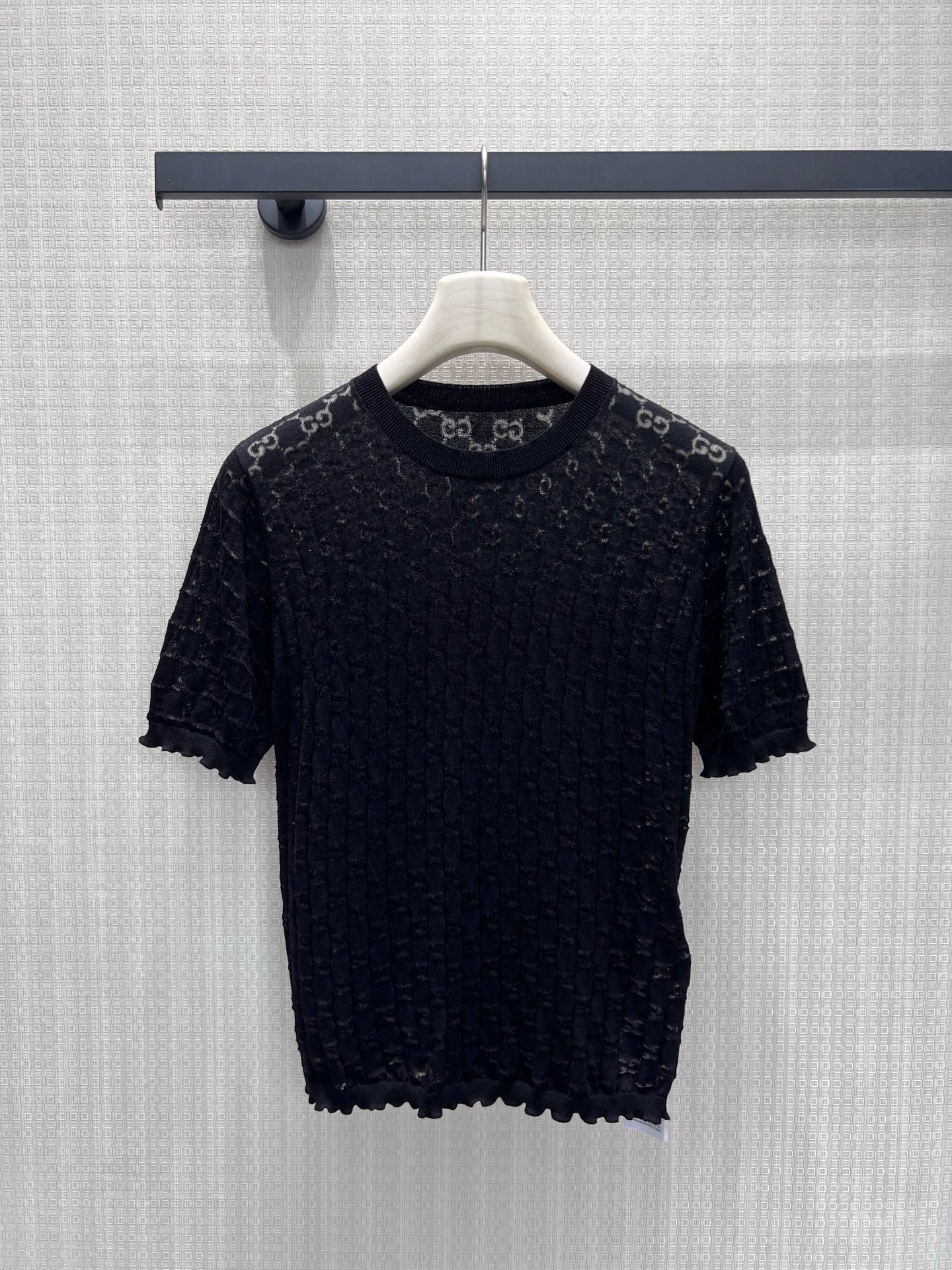 GG 26s Jacquard Knit Short-Sleeved Top Black Cotton 405392