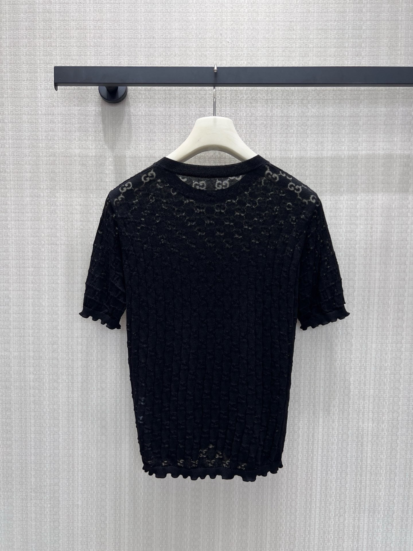 GG 26s Jacquard Knit Short-Sleeved Top Black Cotton 405392