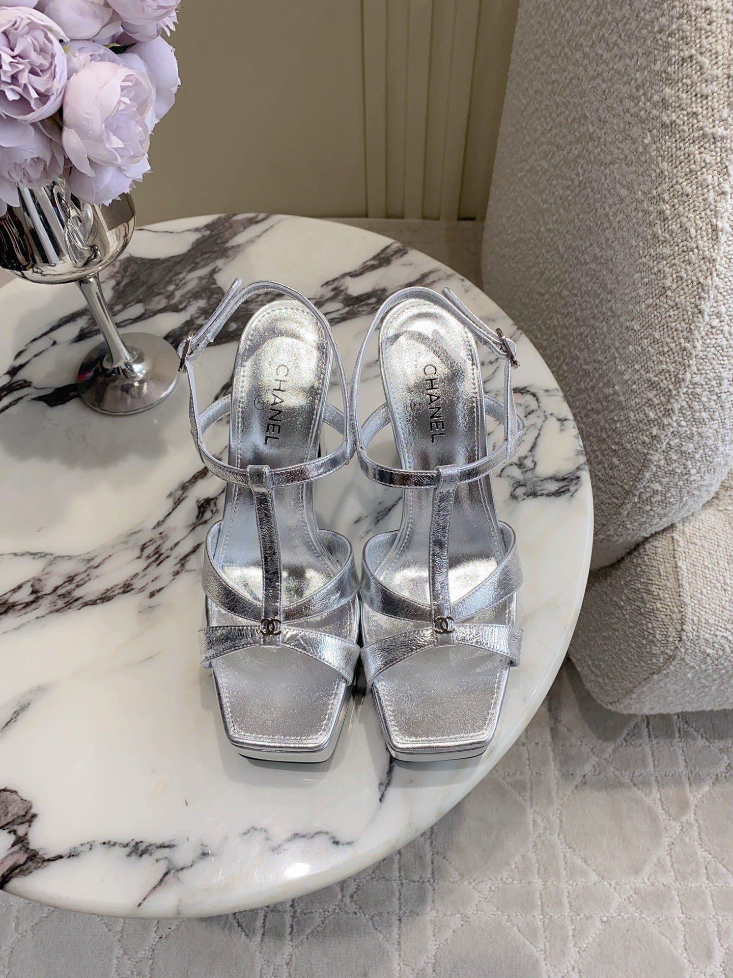CC 26s Platform Stiletto Sandals 13cm Sliver Sheepskin 723712