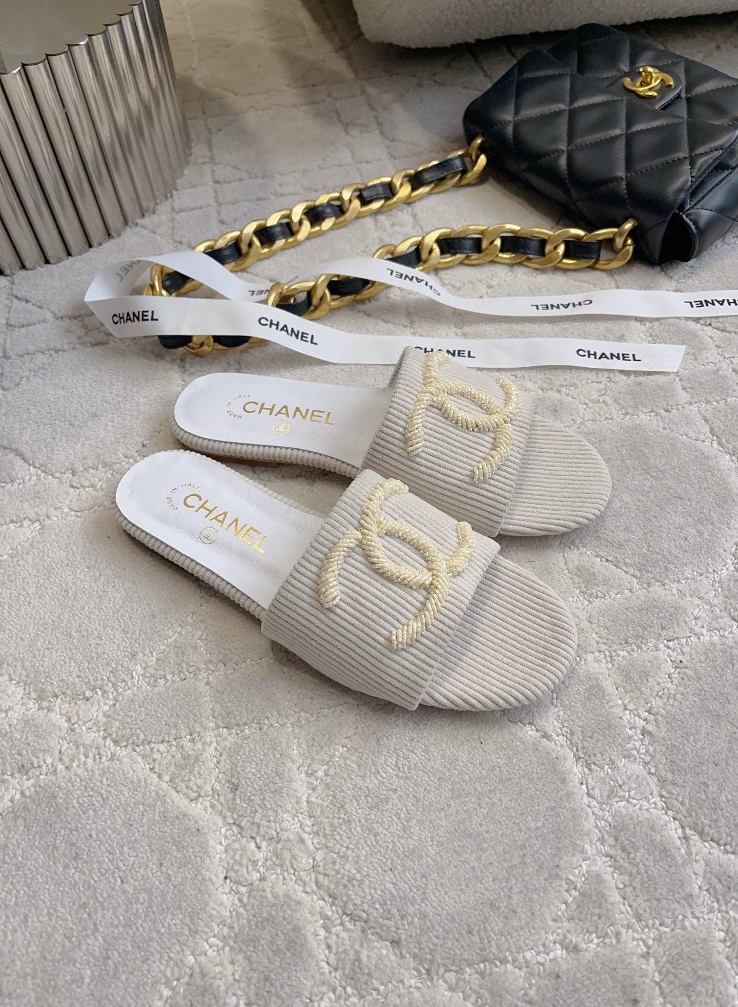 CC 26s Flat Mules Light Grey Woven Cord 723786
