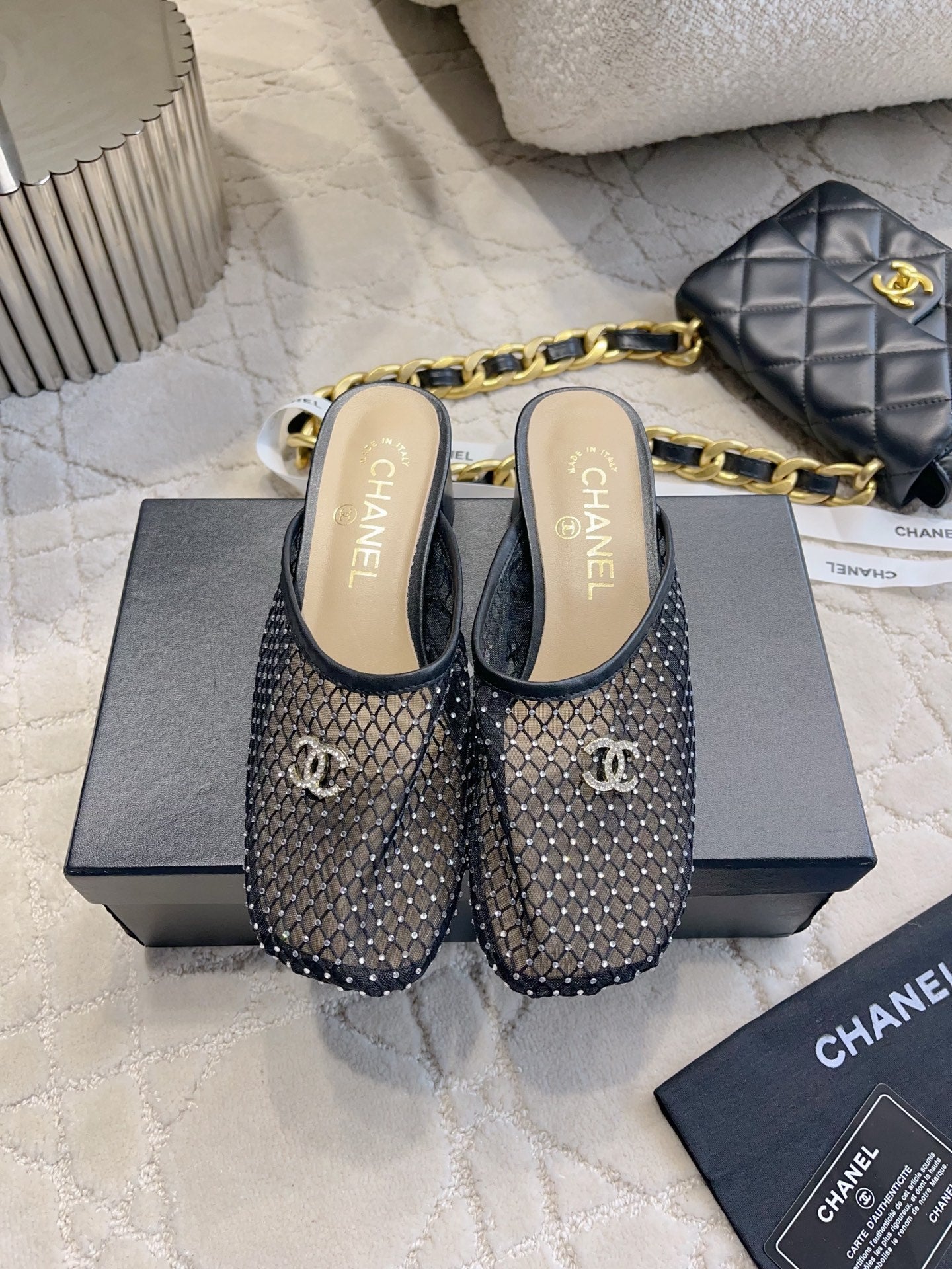 CC Mules 4.5cm Black Mesh 723800