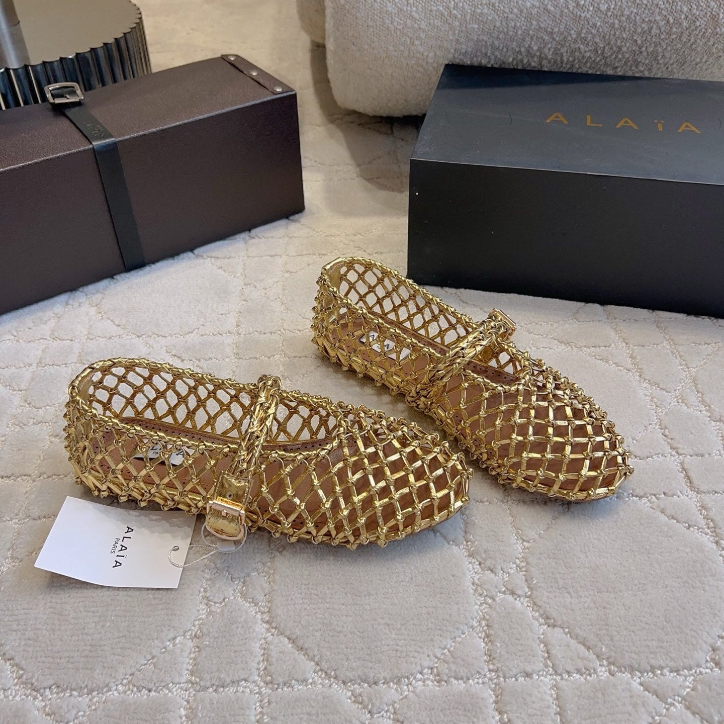 Alaïa Fishnet Ballet Flats Gold Sheepskin 851456