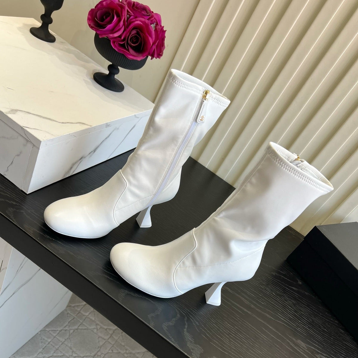 CC 26s Mid-Calf Boots White Lambskin 183502