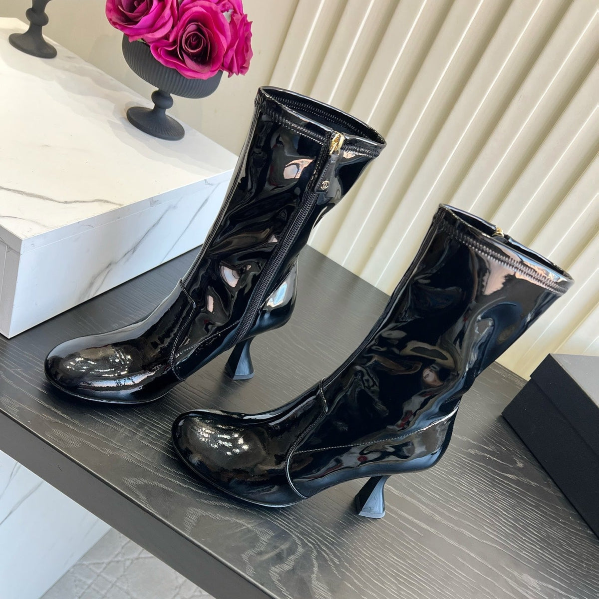 CC 26s Mid-Calf Boots Black Patent Calfskin 183499