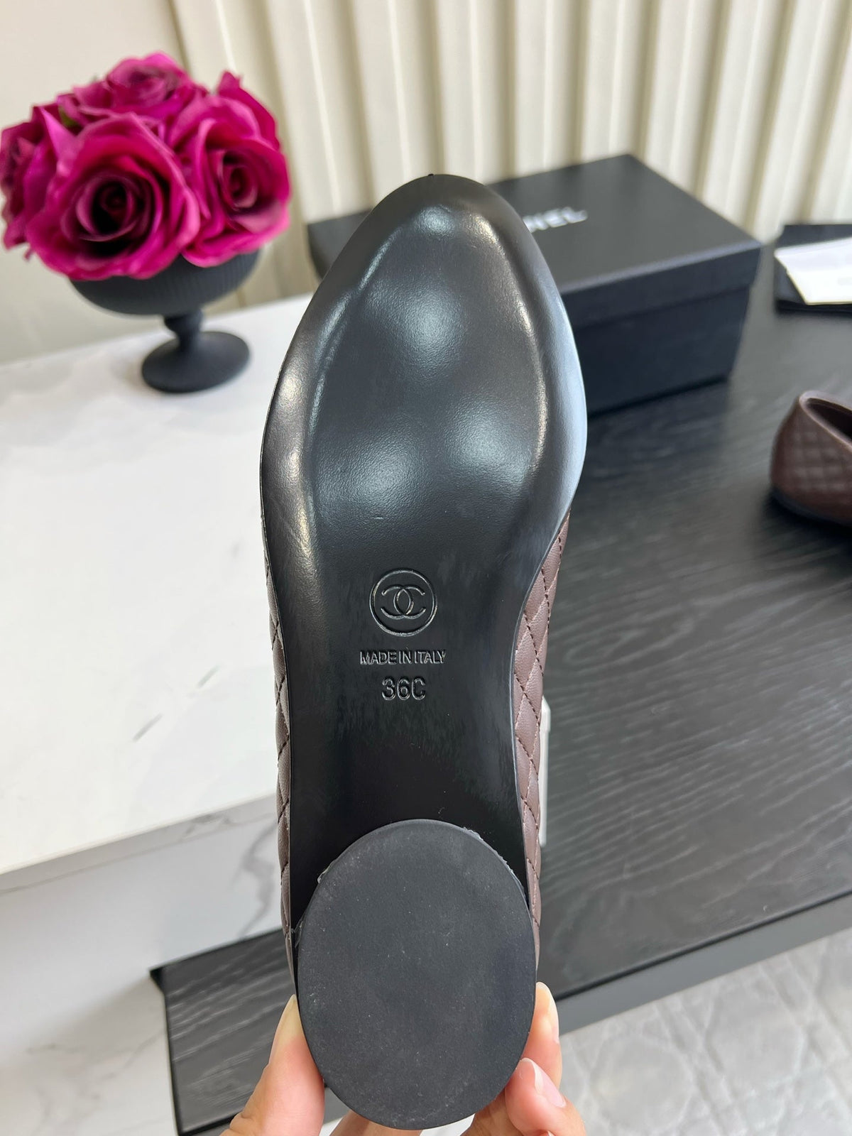 CC 26s Mary Jane Flats Brown/Black Quilted Lambskin 183486