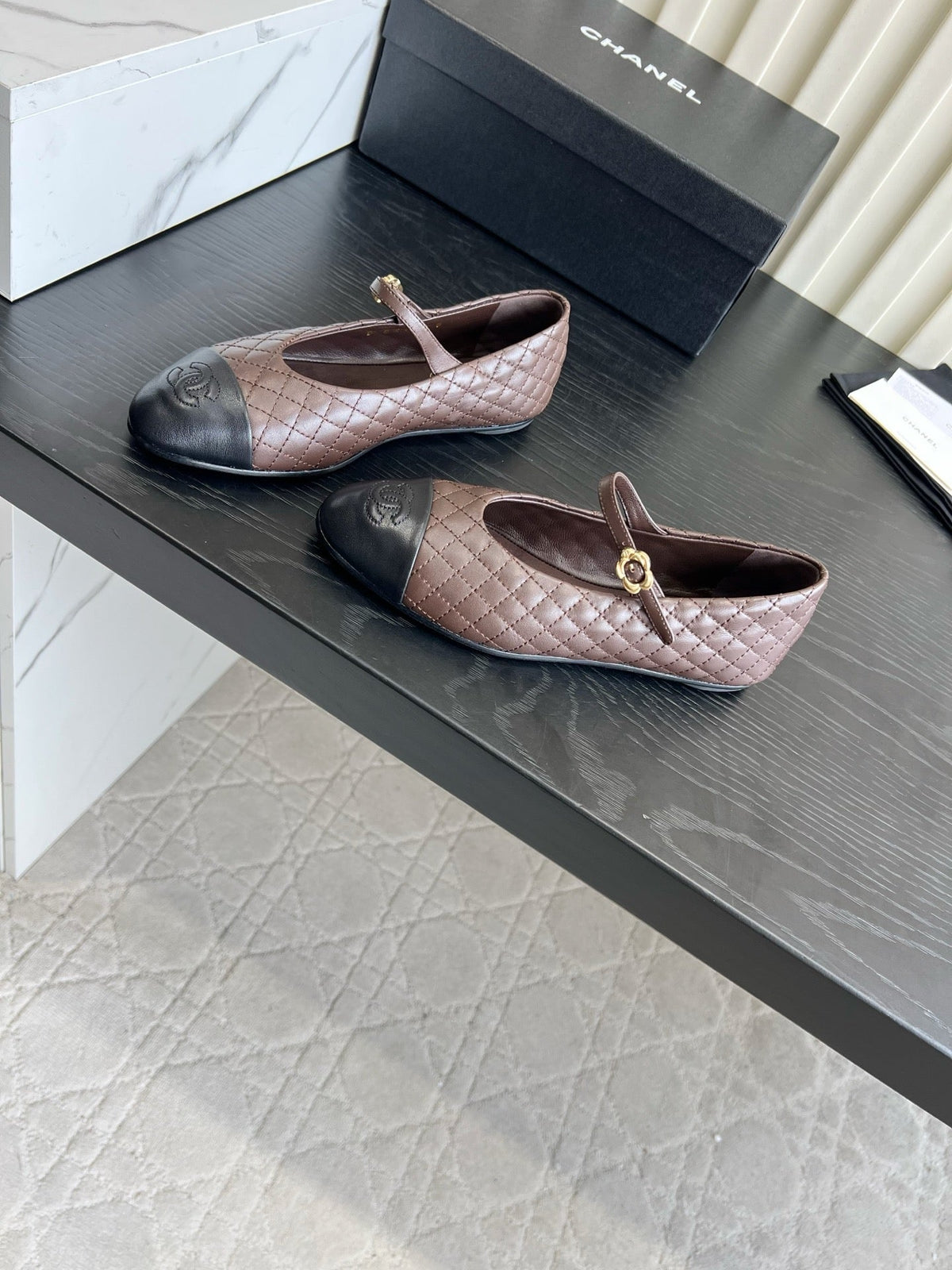 CC 26s Mary Jane Flats Brown/Black Quilted Lambskin 183486