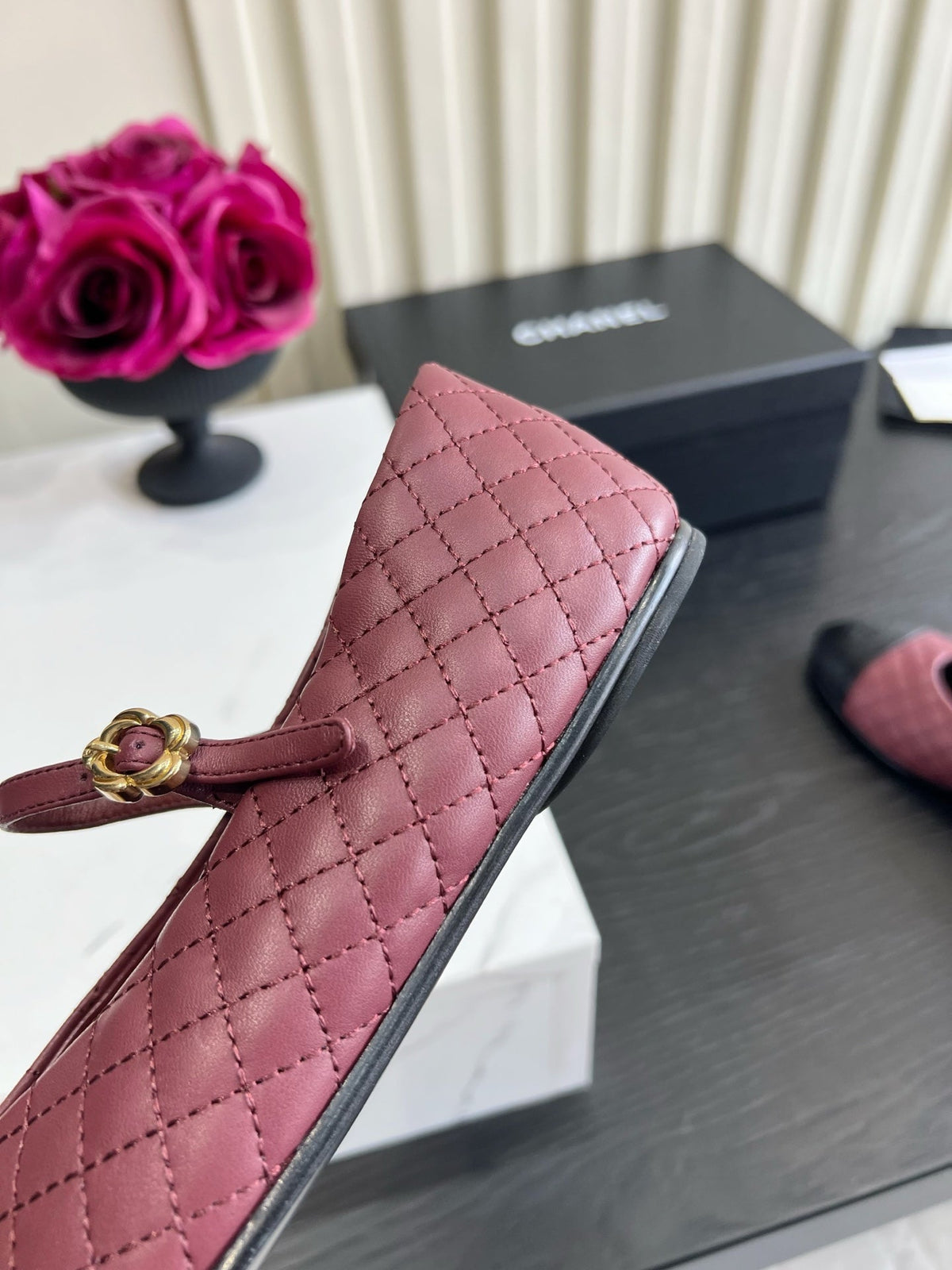 CC 26s Mary Jane Flats Burgundy/Black Quilted Lambskin 183487
