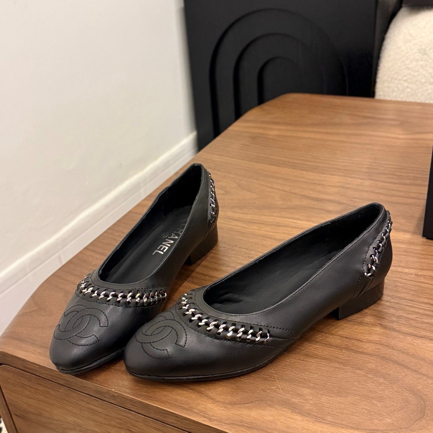 CC 2026 Ballet Flat Braided Chain Black Calfskin 676197