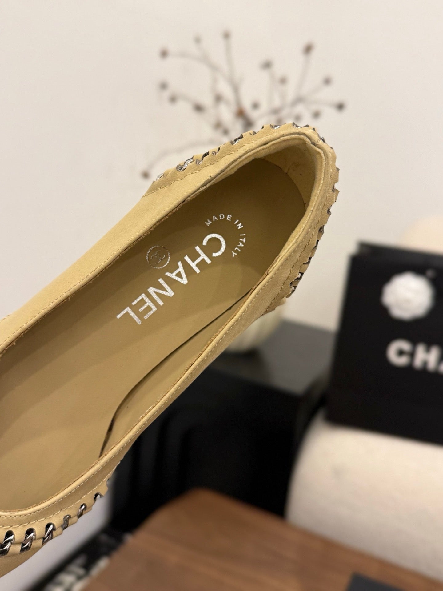 CC 2026 Ballet Flat Braided Chain Beige Calfskin 676199