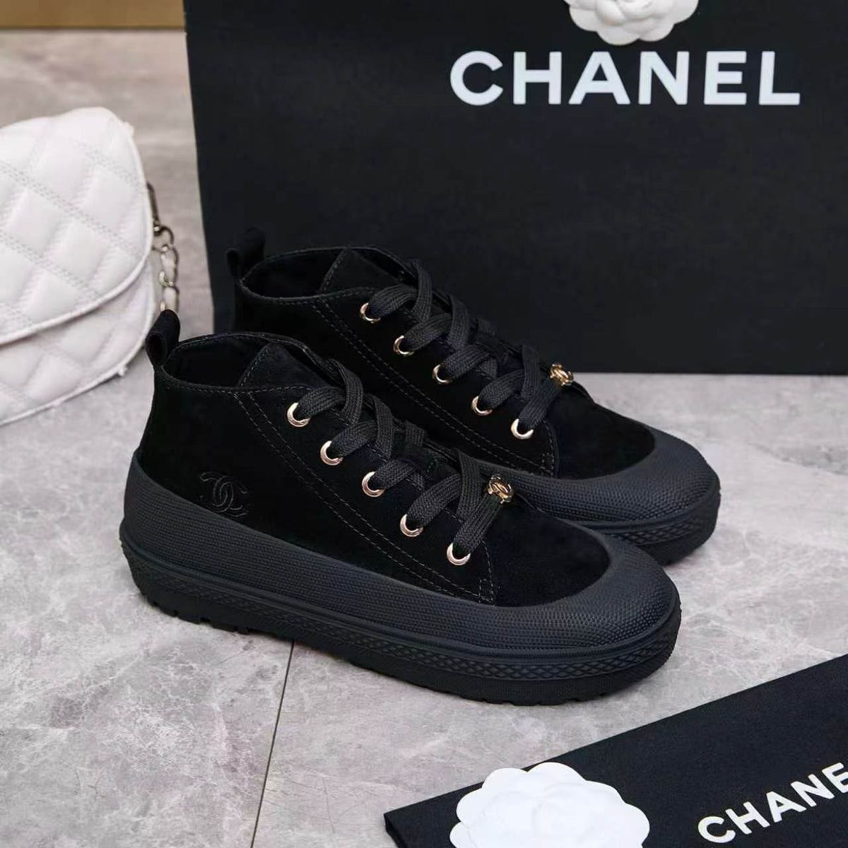 Chanel 26s Mid Sneakers Black Suede 168231