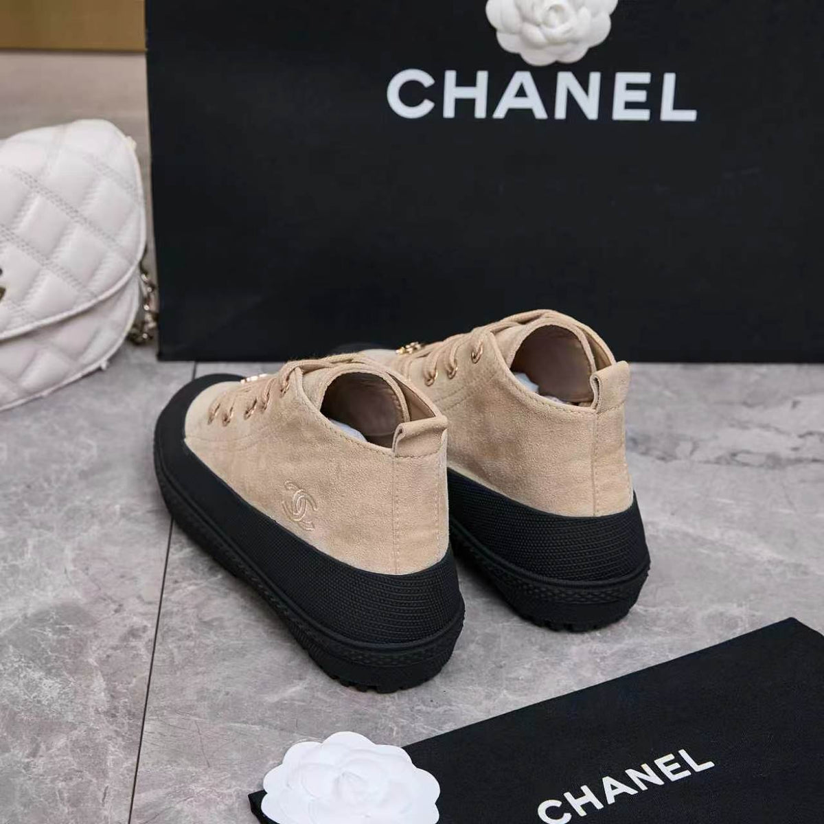 Chanel 26s Mid Sneakers Beige Suede 168232