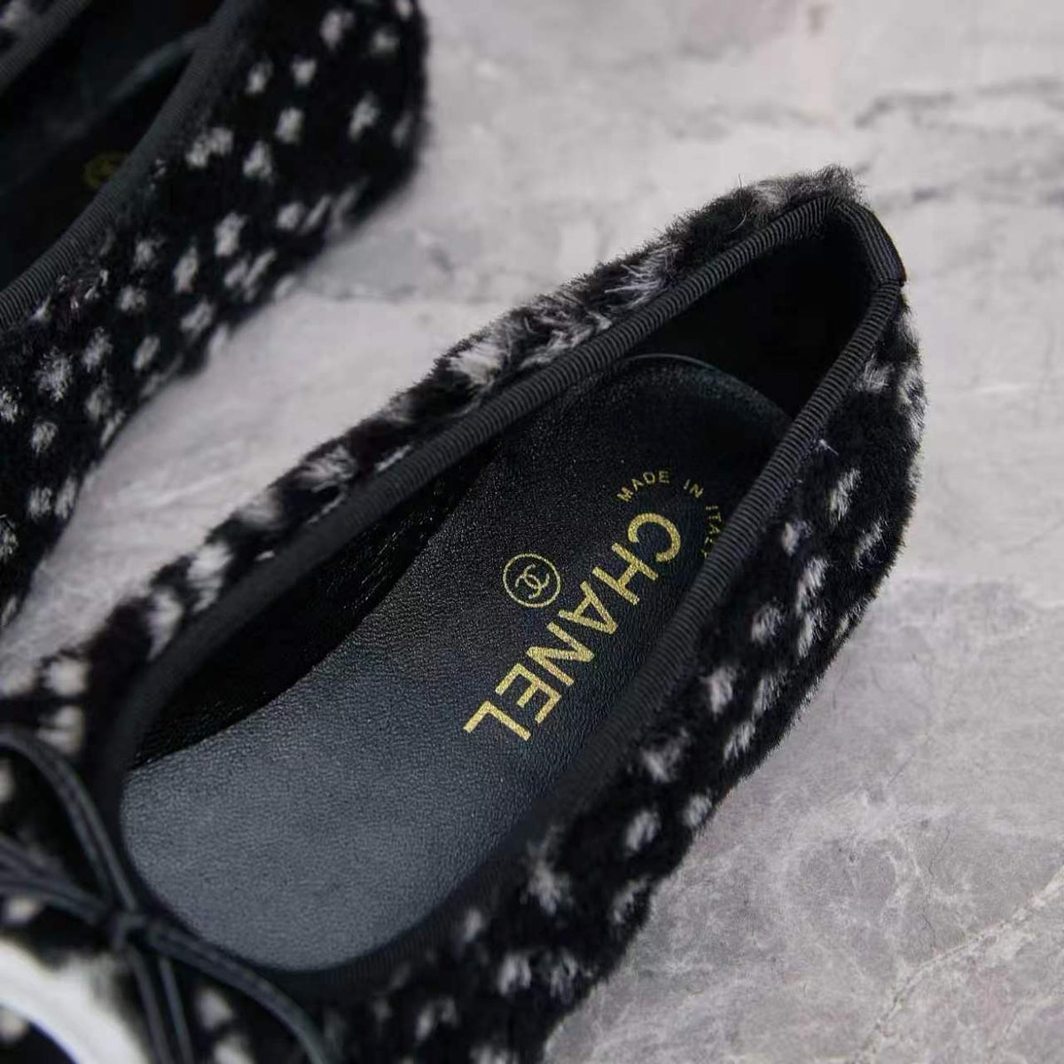 Chanel 26s Ballet Flats Black White Pony Hair 168234