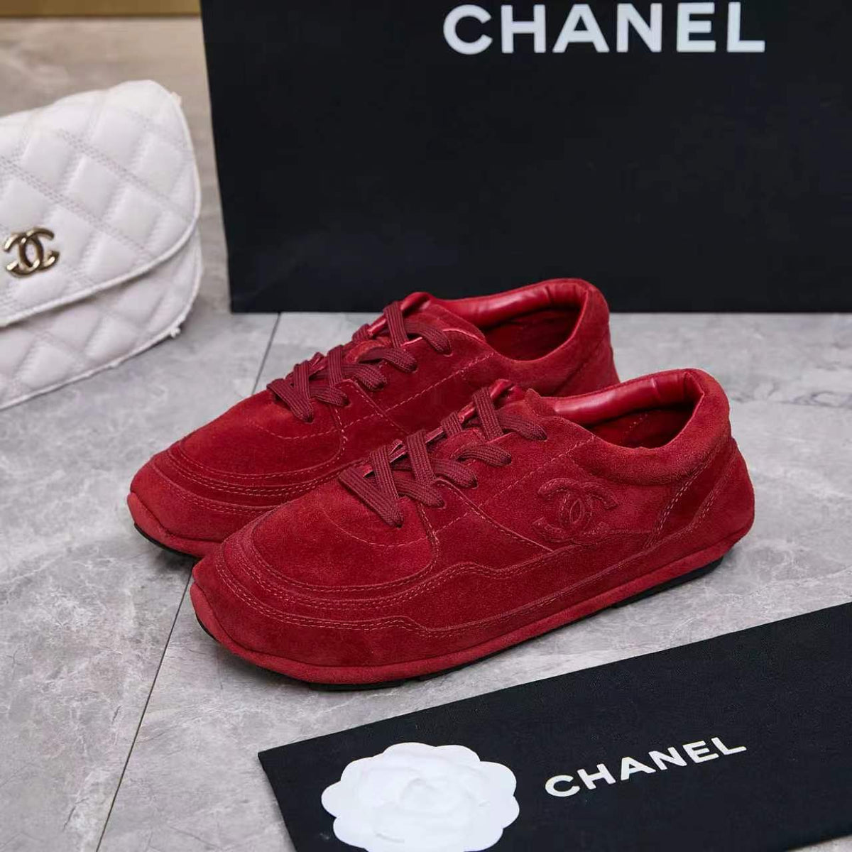 Chanel 26s Sneakers Burgundy Suede 168244
