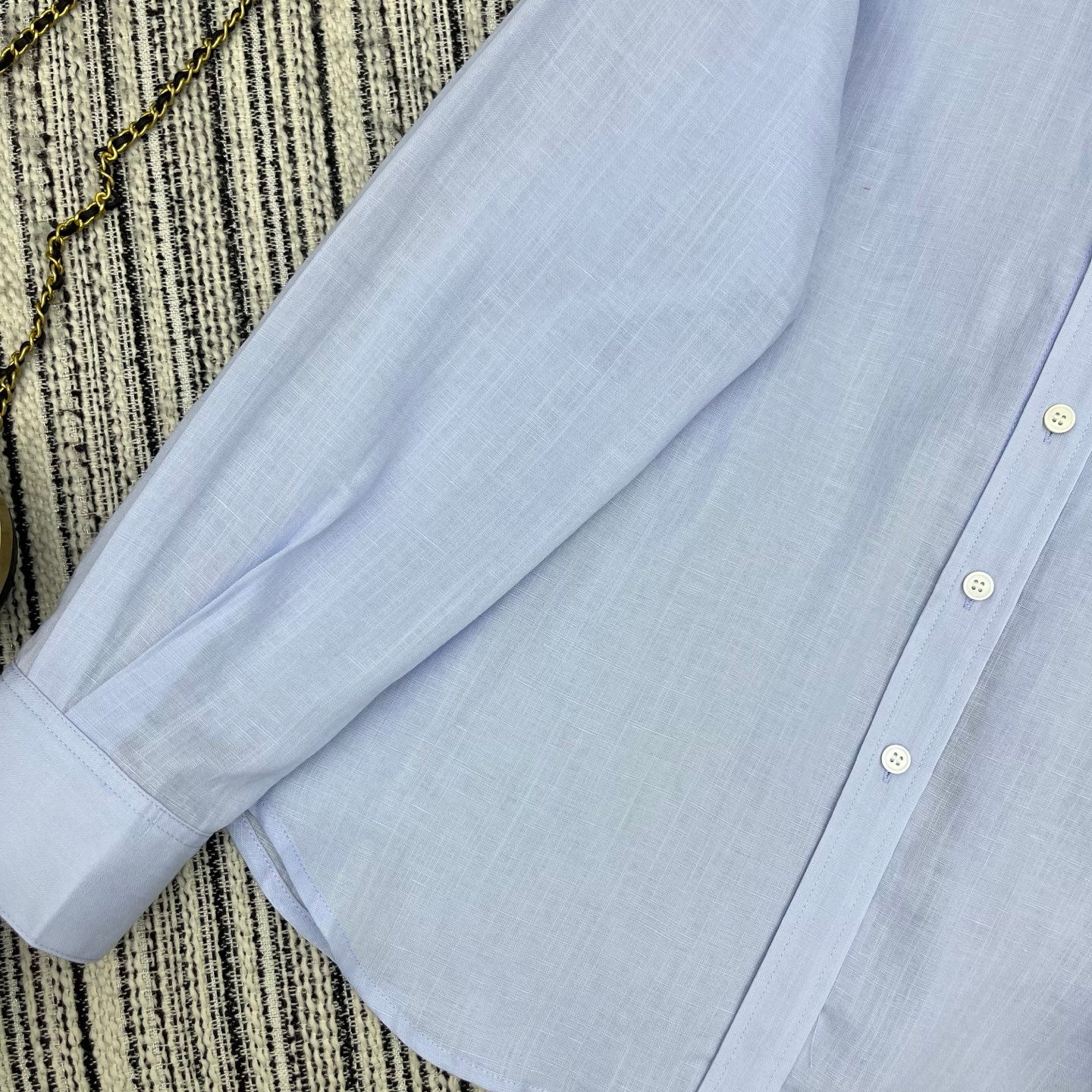 Loewe Embroidered Logo Collared Long-Sleeved Shirt Light Blue Cotton