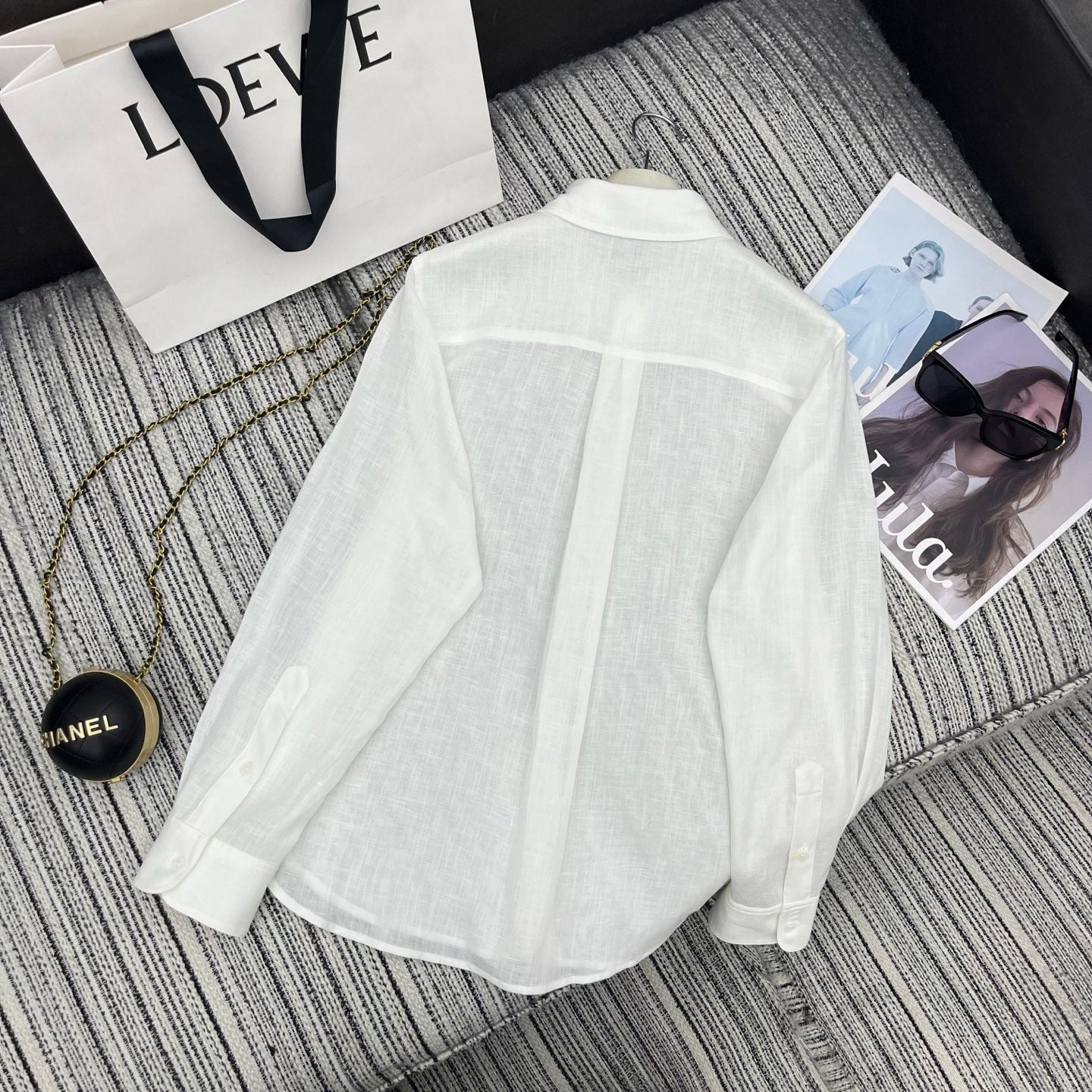 Loewe Embroidered Logo Collared Long-Sleeved Shirt White Cotton