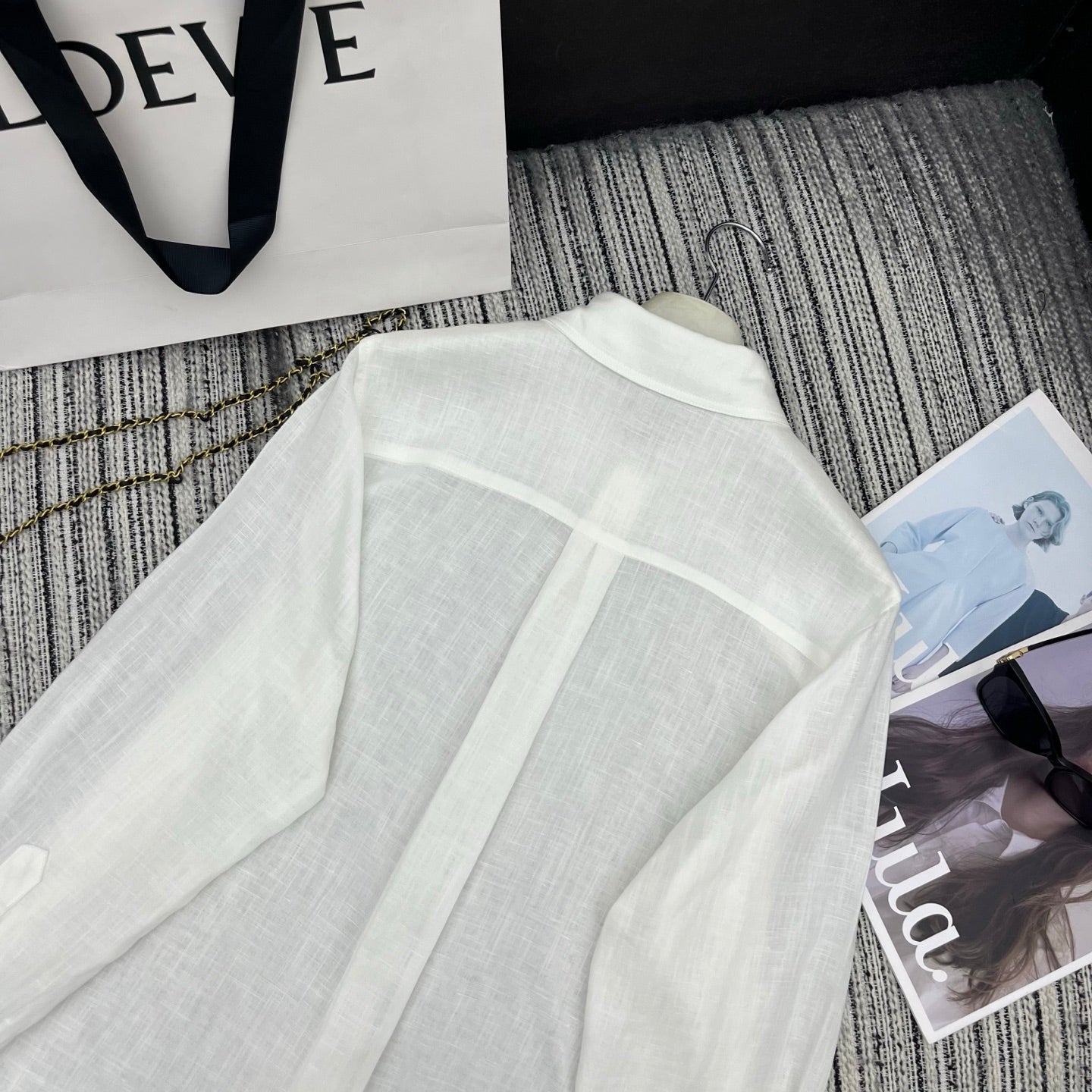 Loewe Embroidered Logo Collared Long-Sleeved Shirt White Cotton