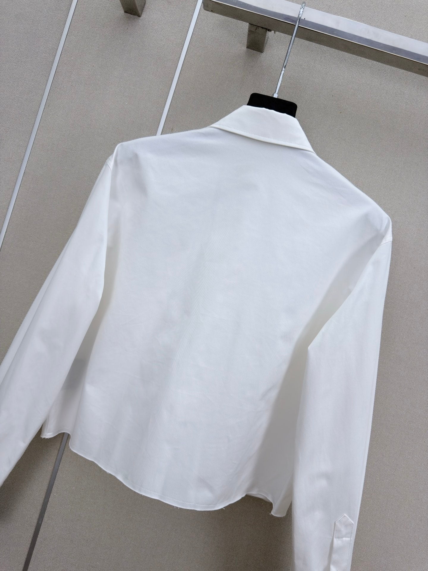 Miu Long-Sleeved Shirt With Heavy-Duty Rhinestone White Cotton