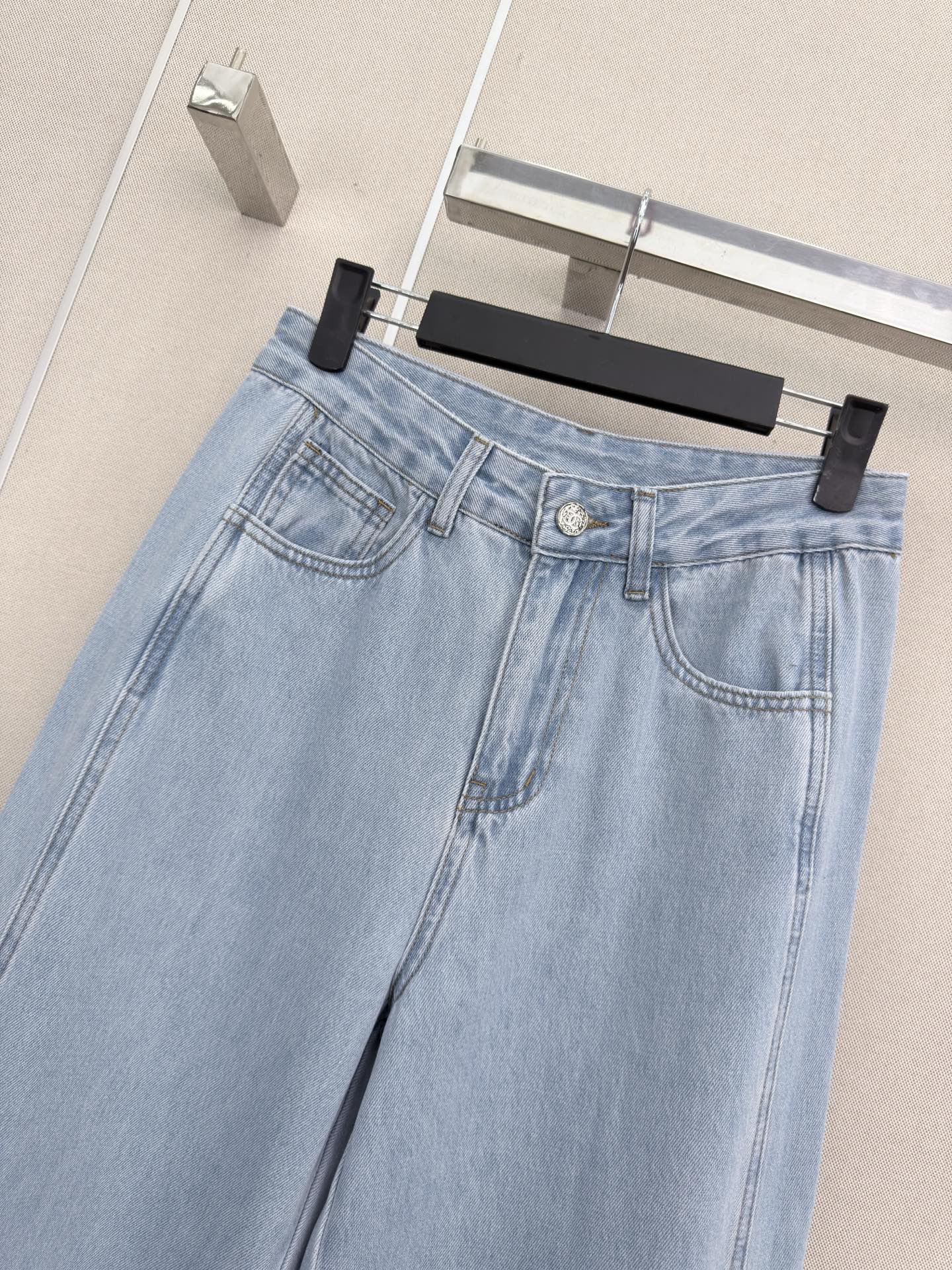 CC 26s Camellia Lace Straight-Leg Pants Washed Blue Denim 407854
