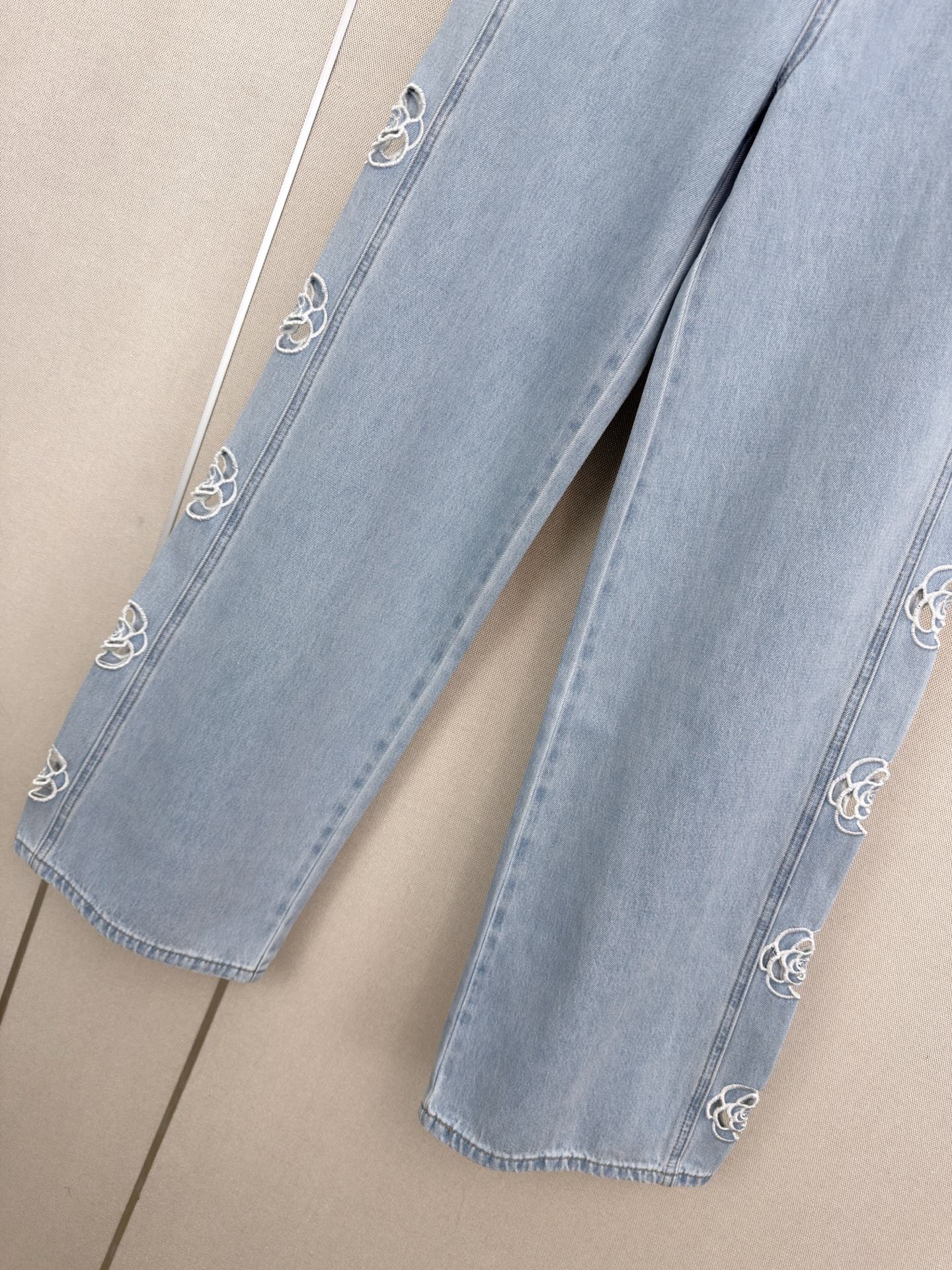 CC 26s Camellia Lace Straight-Leg Pants Washed Blue Denim 407854