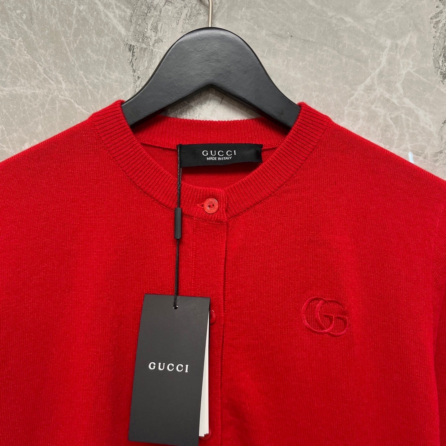 GG Cardigan With Embroidery Red Knit Wool 394322