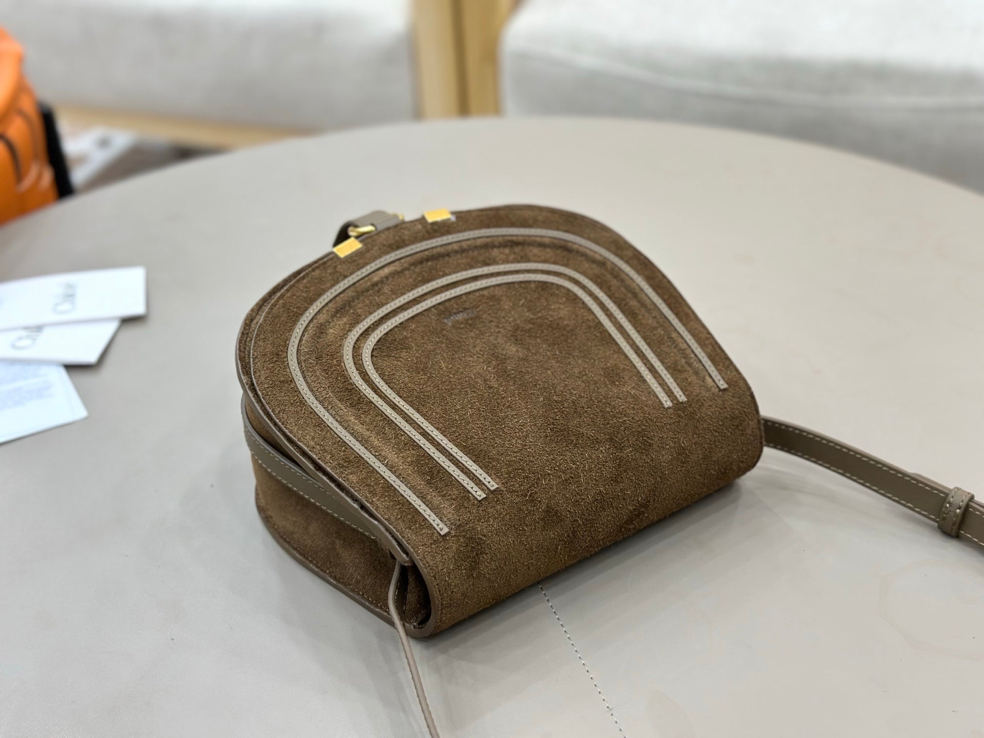 Chloe Marcie Saddle Bag Taupe Suede 281232