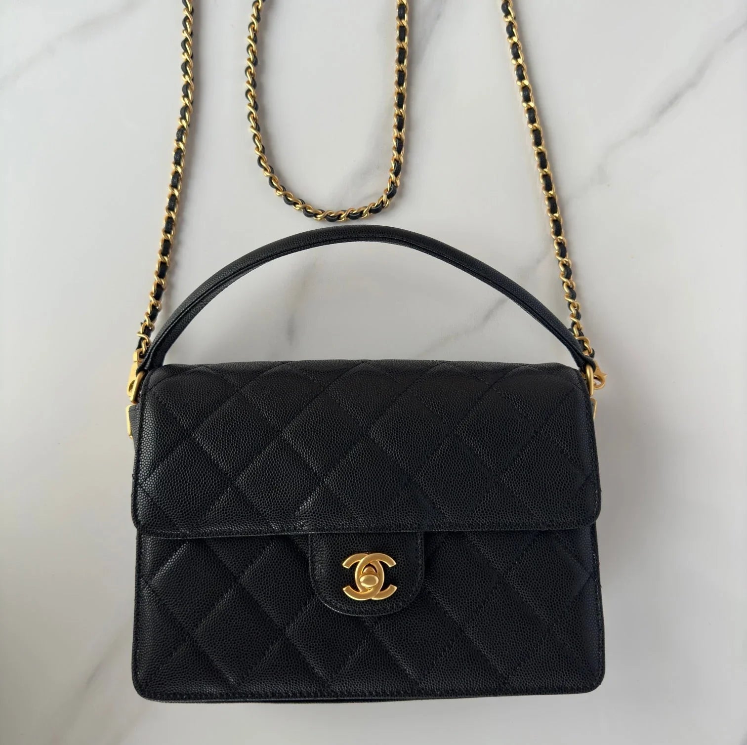 Chanel 2026 Flap Bag with Top Handle Gum-grain Cowhide