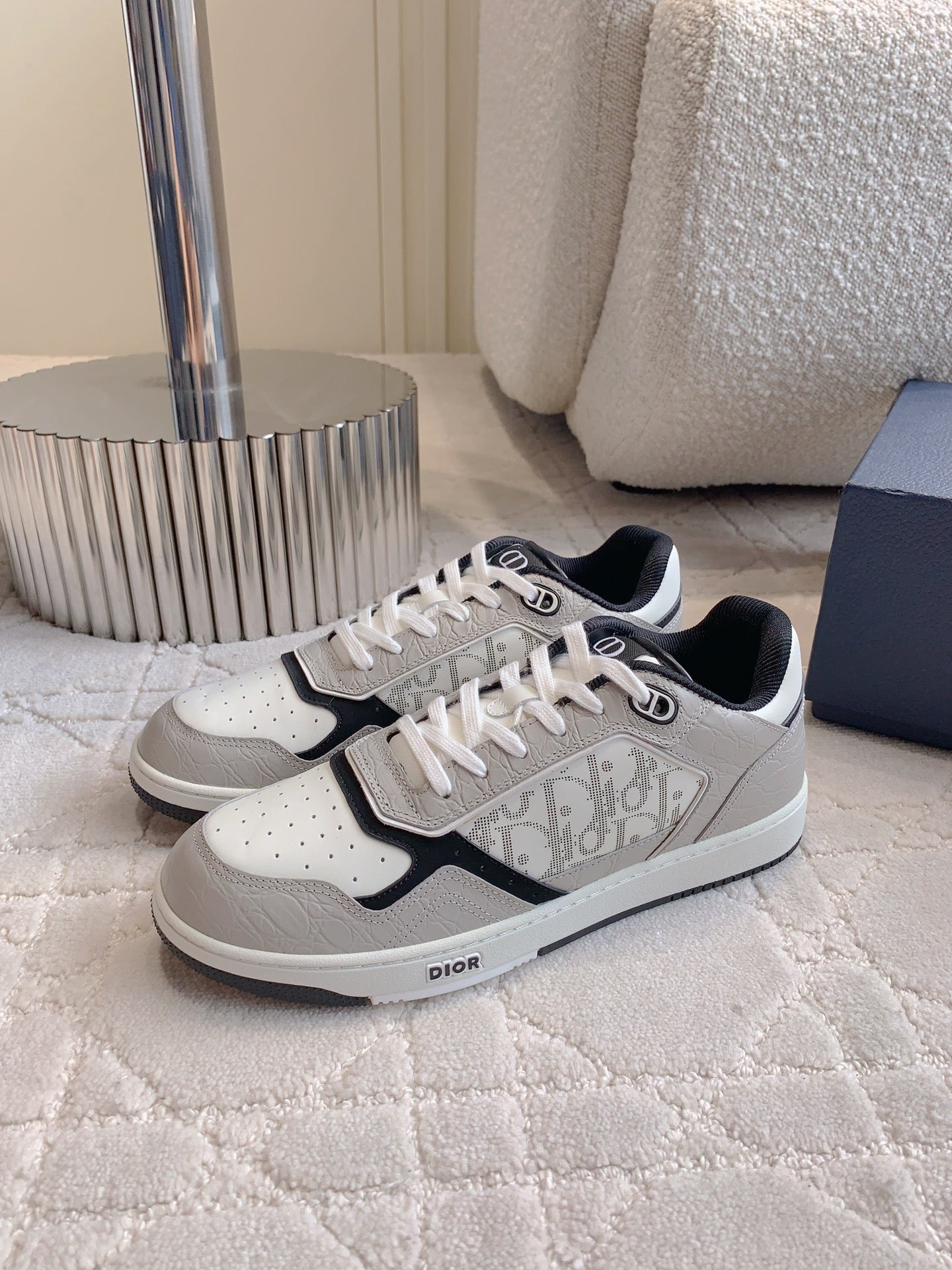 CD B27 Low-Top Sneaker Grey White Mix Black Print Wrinkled Calfskin