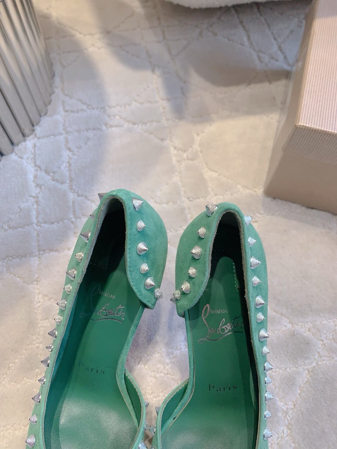 CL Irishell 85 Studded d'Orsay Pumps Green Suede 177127