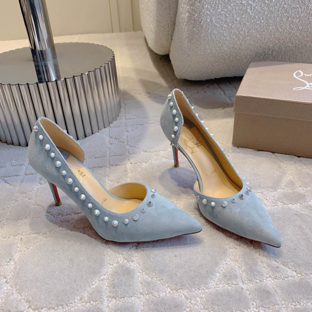 CL Irishell 85 Studded d'Orsay Pumps Light Sky Blue Suede 177128