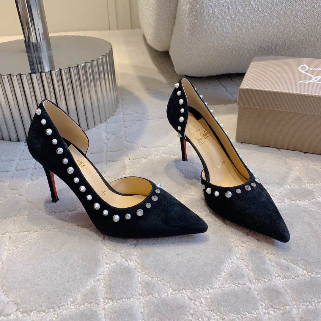 CL Irishell 85 Studded d'Orsay Pumps Black Suede 177126