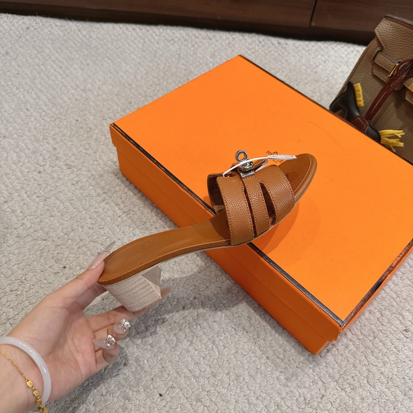 HM Kelly Buckle Sandals 5cm Brown Leather 805004