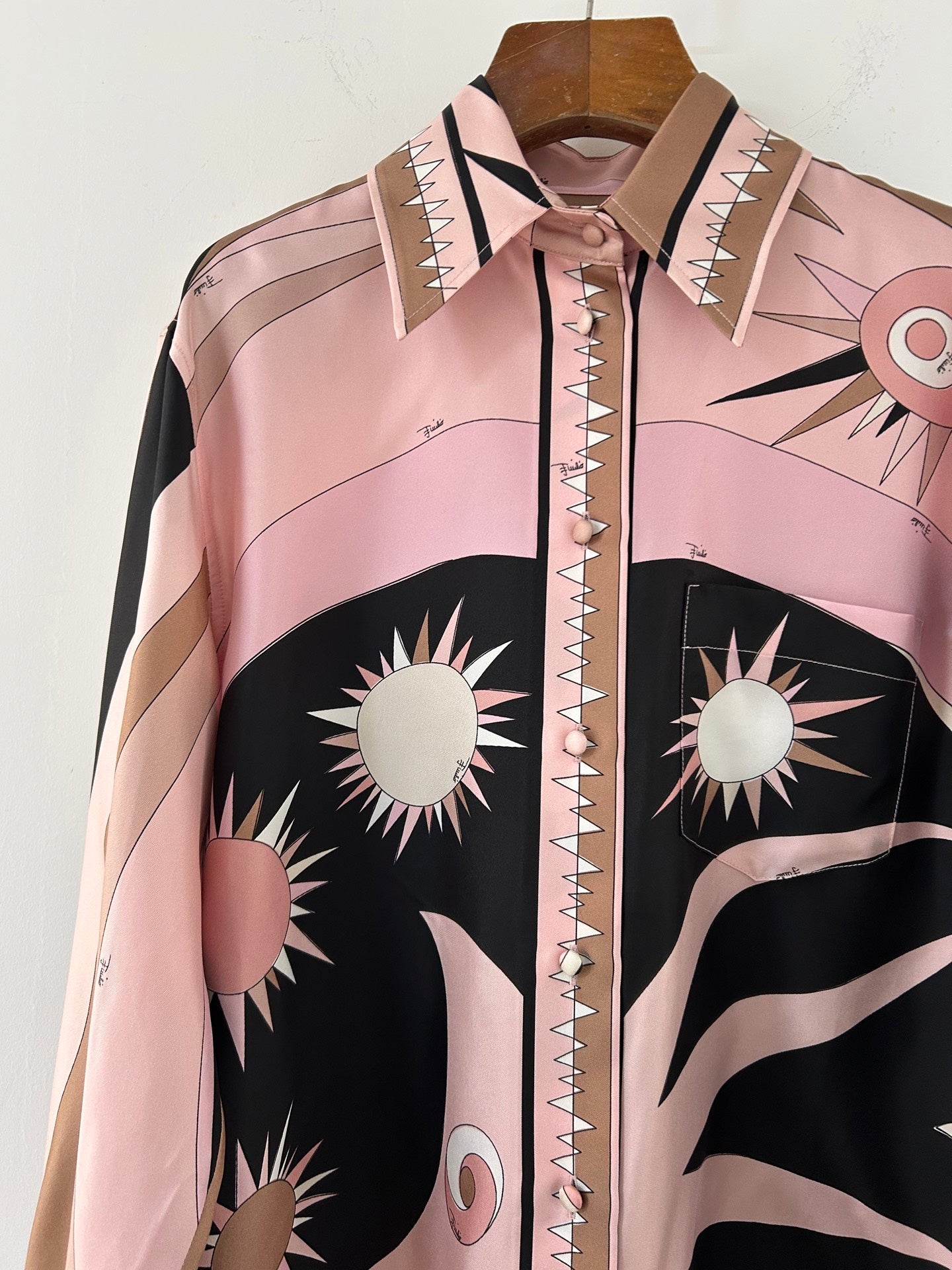 Pucci 26s Stella-Print Silk Shirt Light Pink Silk 391087