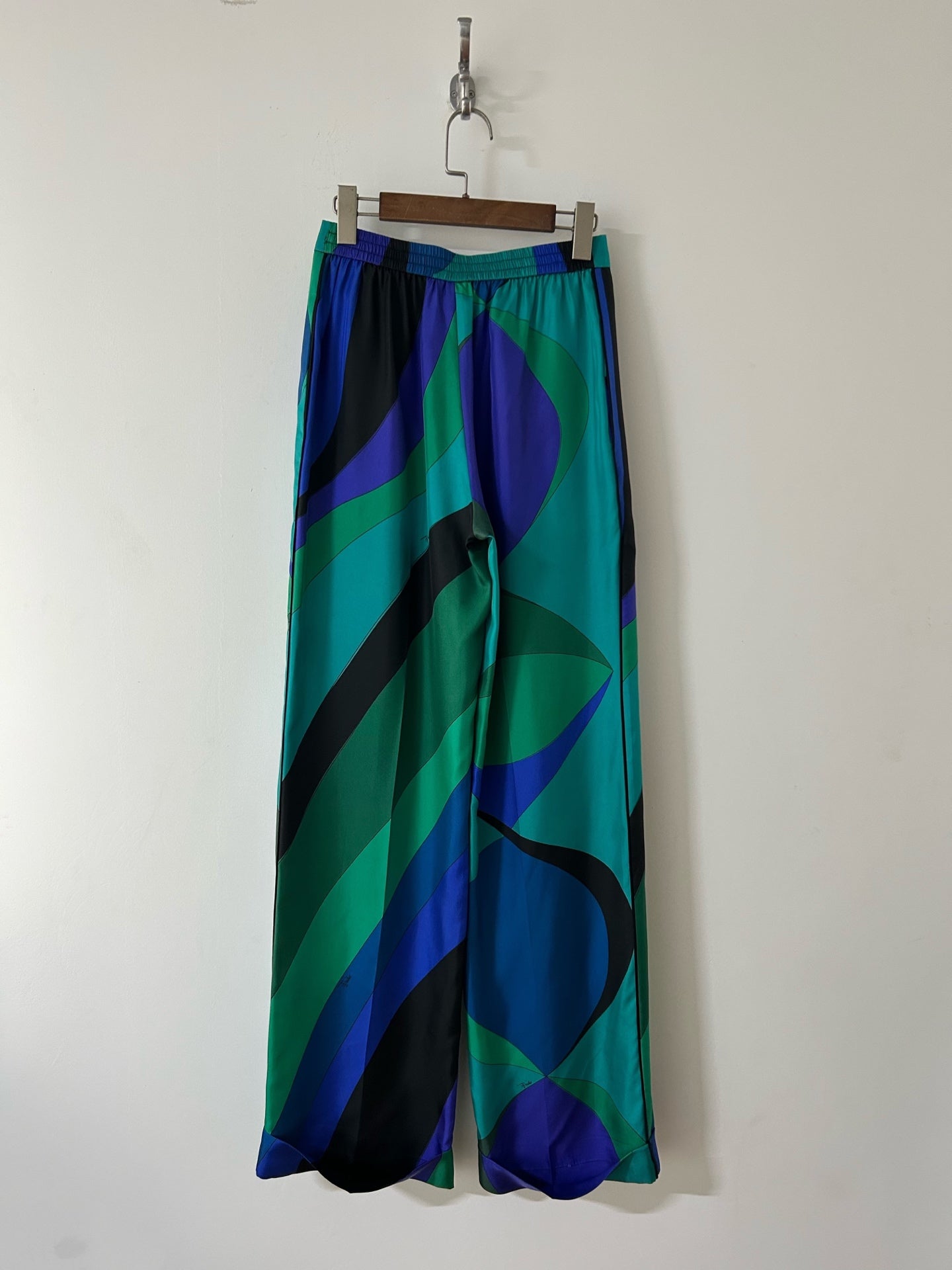 Pucci 26s Stella-Print Silk Pant Green Blue Silk 391095
