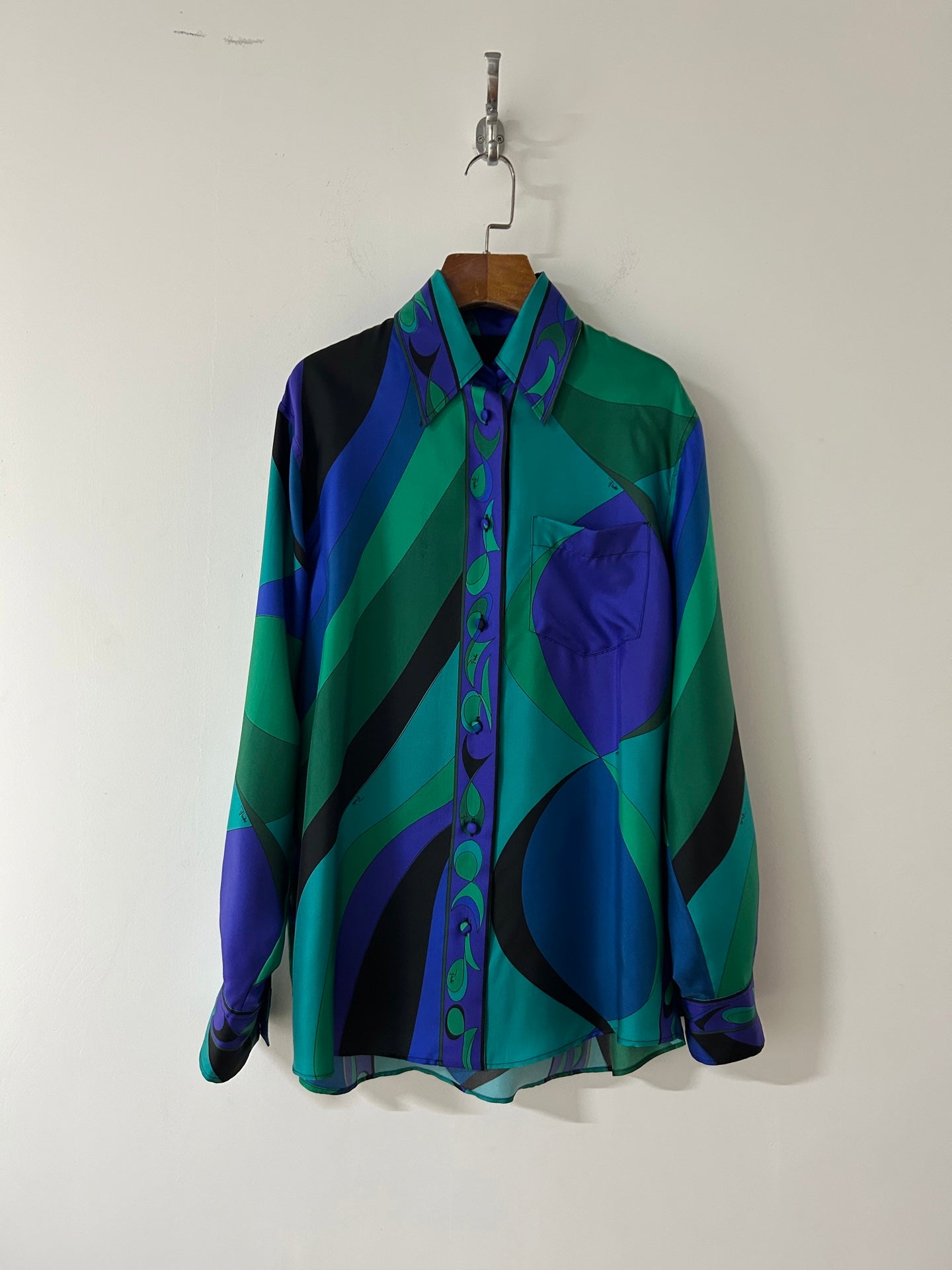 Pucci 26s Stella-Print Silk Shirt Green Blue Silk 391094