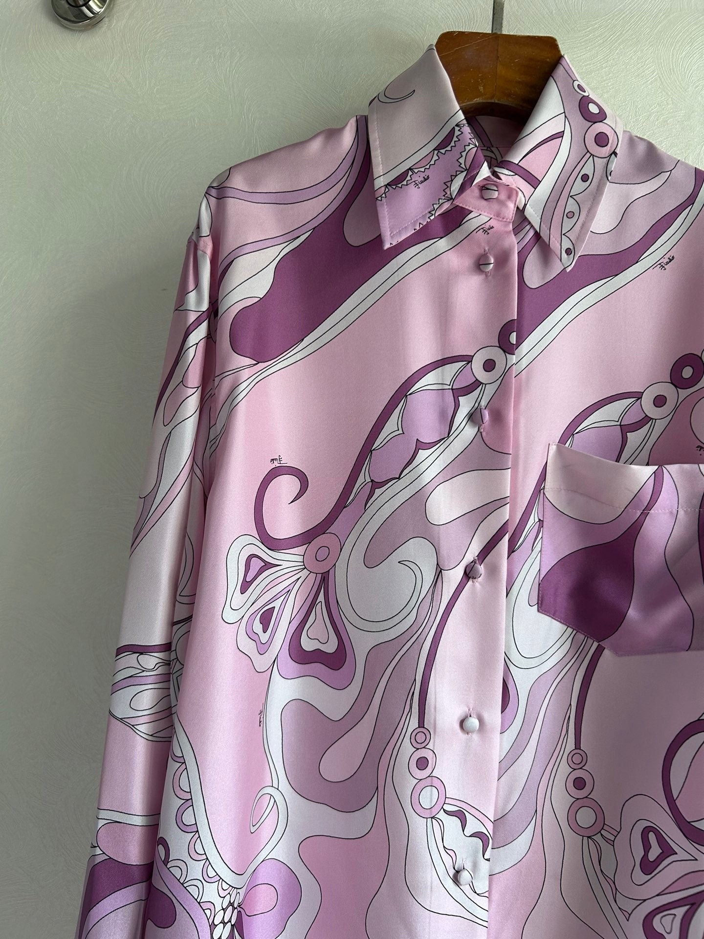 Pucci 26s Stella-Print Silk Shirt Light Pink Silk 391067