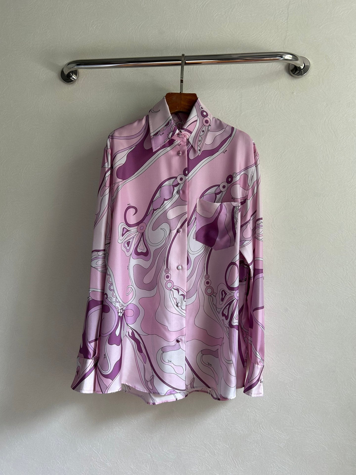 Pucci 26s Stella-Print Silk Shirt Light Pink Silk 391067