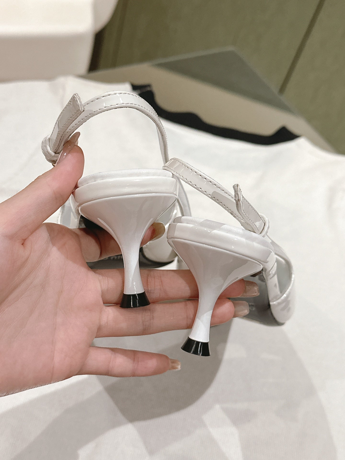 Miu x Balanc Small Bow Buckle SlingBack 45mm White Patent Leather 445864