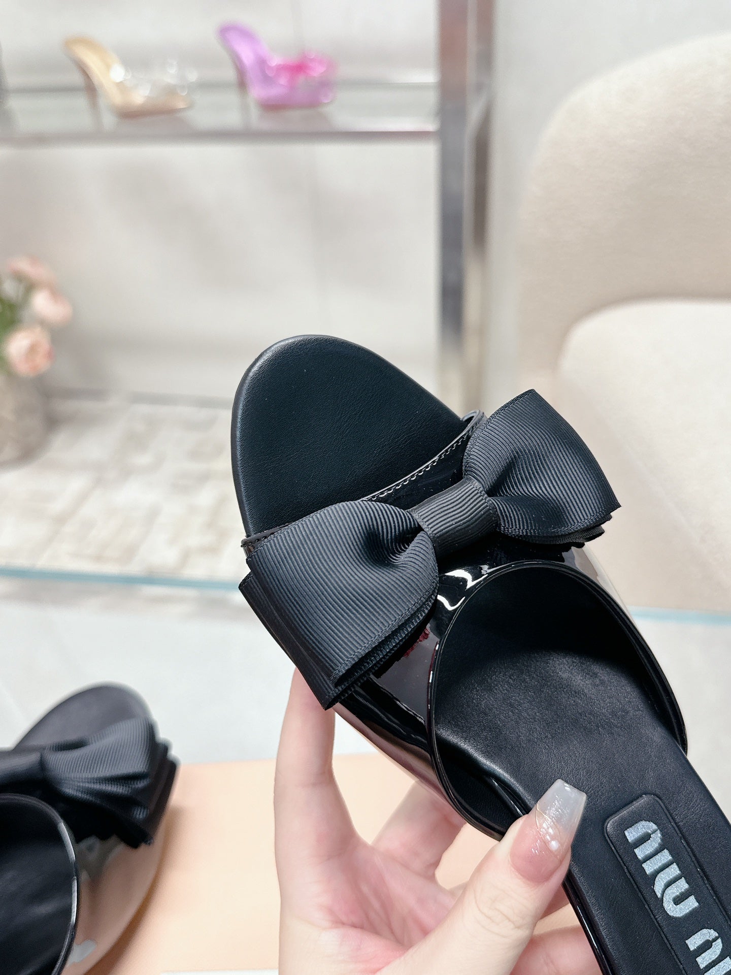 Miu Mordoré Black Bows Mules  50mm Black Cowhide 445521