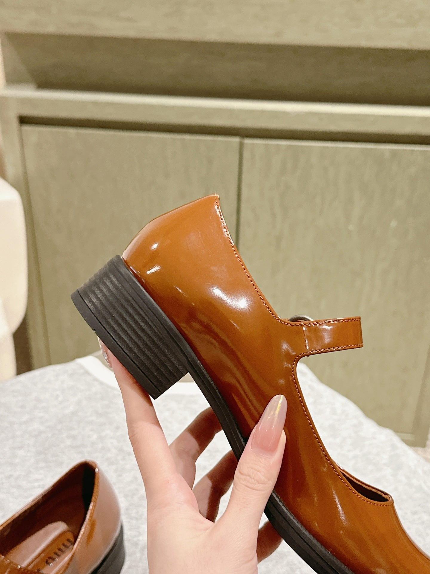 Miu Mary Jane Shoes Brown Patent Leather 445565