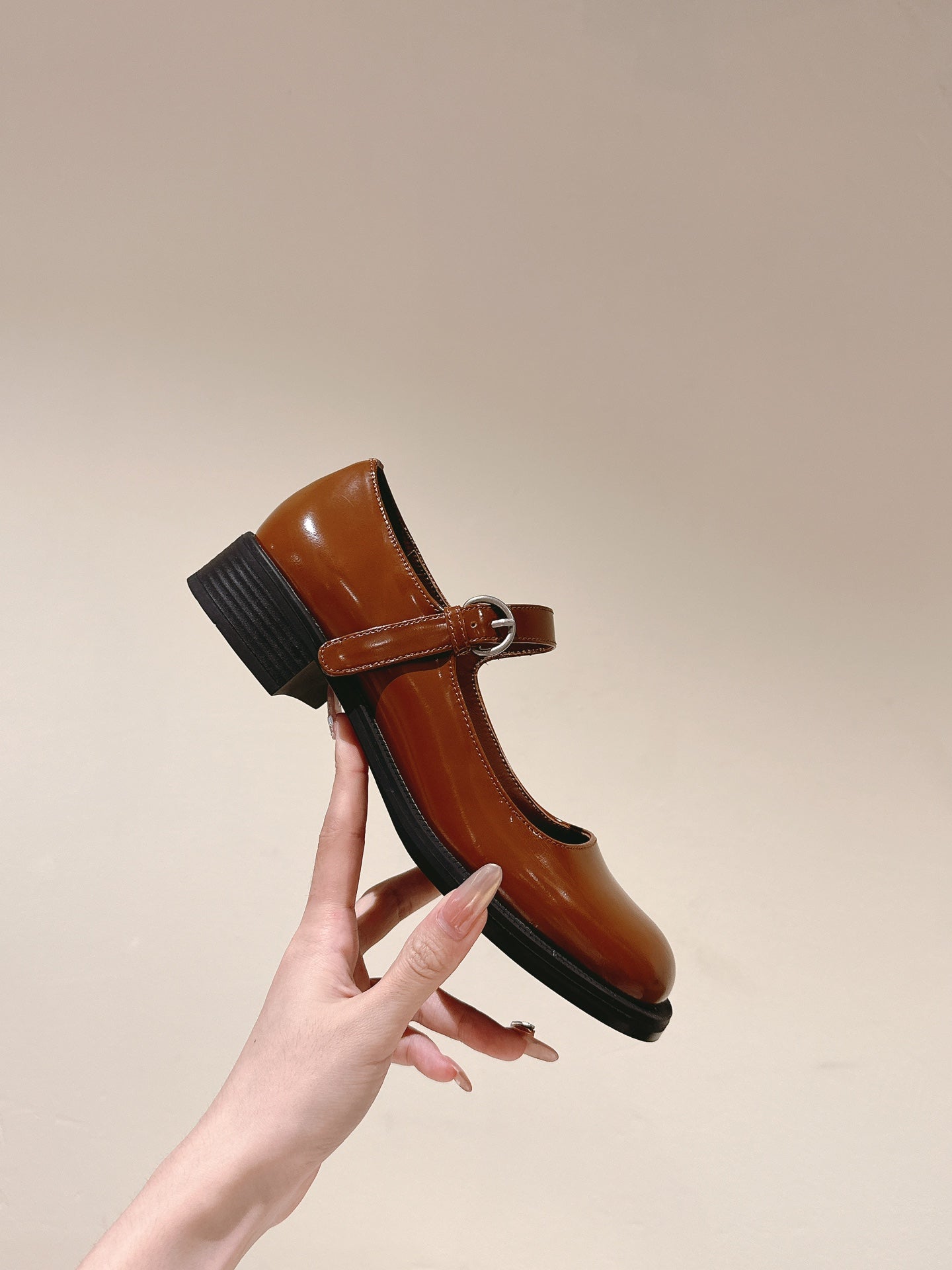 Miu Mary Jane Shoes Brown Patent Leather 445565