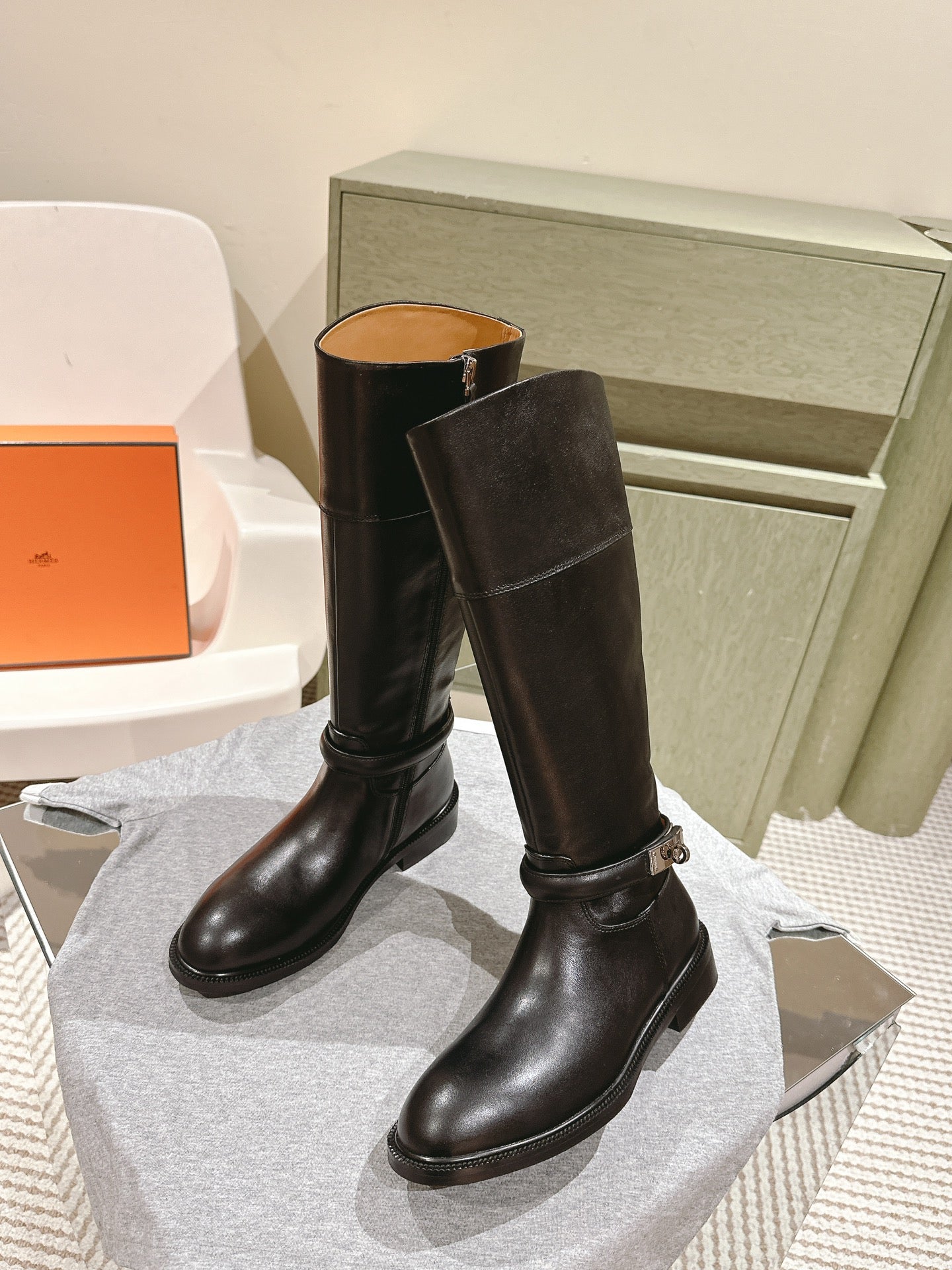 HM 24ss Kelly Martin Long Boots 35mm Black Cowhide 445504