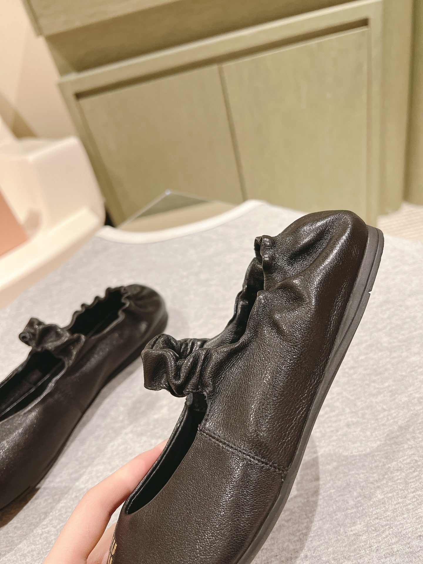 Miu Ruches Ballet Flat Black Lambskin 445668