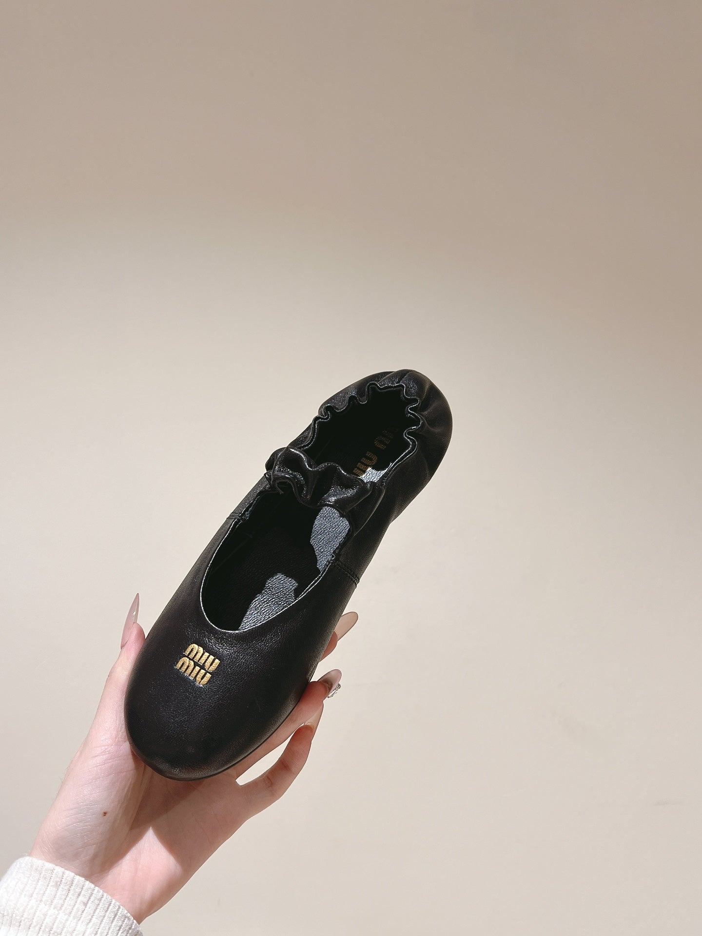 Miu Ruches Ballet Flat Black Lambskin 445668