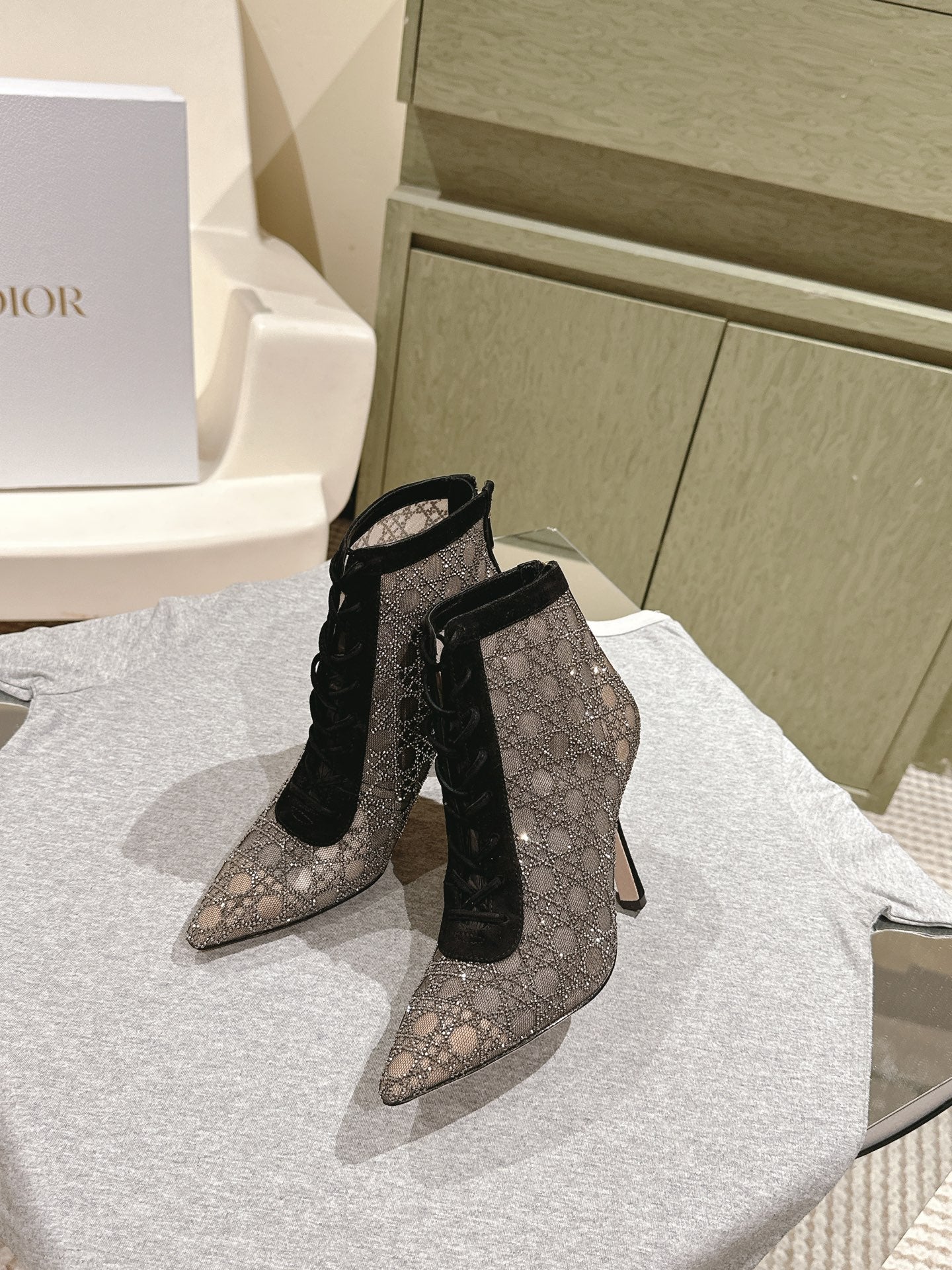 CD Capture  Ankle Boot  85mm Black Mesh & Suede 483089