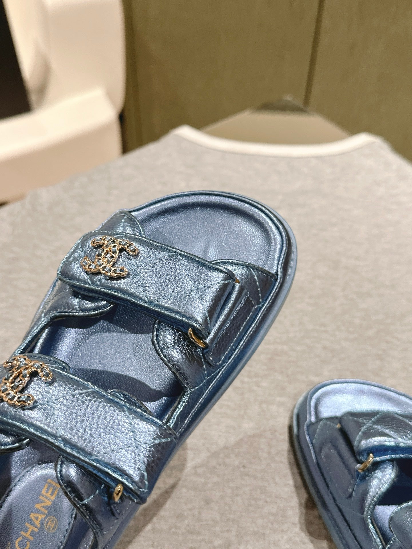 CC 25C Dad Sandals Mule Blue Metalic Grained Calfskin 462218